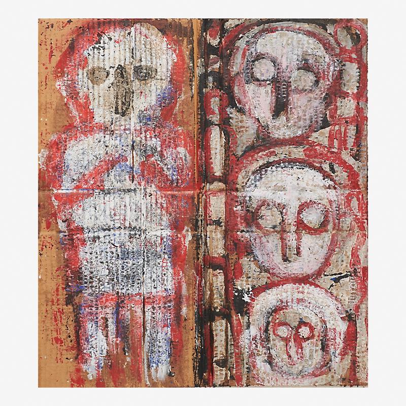 MICHEL NEDJAR (French, b. 1947): Untitled Paint on cardboard (framed) 17" x 15 1/8" (image) Michel Nedjar is a self-taught artist and filmmaker whose work can be seen in institutional collections and gallery shows across Europe and N