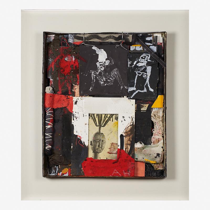 JAMES HAVARD (American, b. 1937): Cross Culture AH, 1993 Mixed media in archival box Signed and dated in center 24 1/2" x 21" x 1 1/2" (image), 33" x 29" x 4" (frame) Literature: Sasse, Julie, David Lynch, C.K. Williams, Dianne Vander