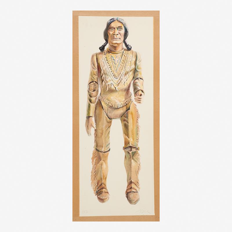 DON NICE (American, 1932-2019): Toy Indian, 1971 Watercolor on paper Signed and dated lower right 29" x 11" (sheet) Provenance: The Artist Allan Stone Gallery, New York Don Nice made monumental single images of familiar American ani