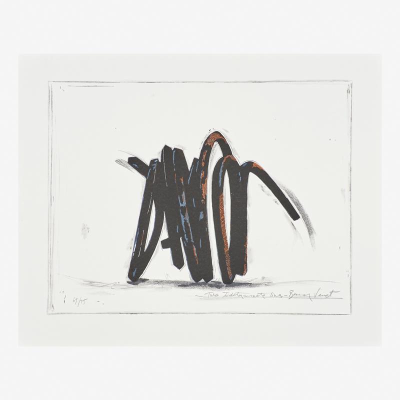 Bernar Venet (French, b. 1941): Two Indeterminate Lines, 2006 Lithograph in colors Signed, titled and numbered 69/75 19 3/4" x 24" Provenance: Private Collection, New Jersey