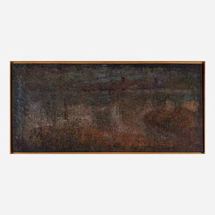 John Lees (American, b. 1943): Pond, 1984-1985 Oil on canvas (framed) Signed, dated and titled 34" x 72" Exhibition: John Lees, Hirschl & Adler, New York, March 15 - April 9, 1986 Literature: John Lees, Hirschl & Adler Modern, New