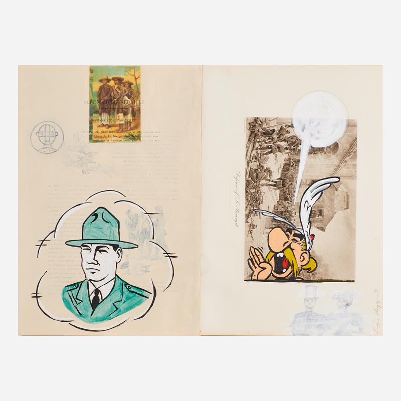 Enrique Chagoya (American/Mexican, b. 1953): Defence of Le Bourget, 1997 Mixed media on 19th C. print (framed) Signed and dated 16 1/4" x 21 3/4" (sheet) Provenance: Gallery Paule Anglim, San Francisco, California (label on verso) Private Collec