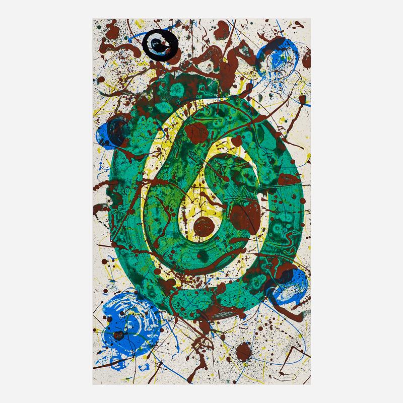 Sam Francis (American, 1923-1994): For the Blue Sons of the Air, 1990 Screenprint on paper (framed) Signed and numbered 115/150 53 1/2" x 32" (sheet) Literature: Lehmbark S21 Provenance: Private Collection, California