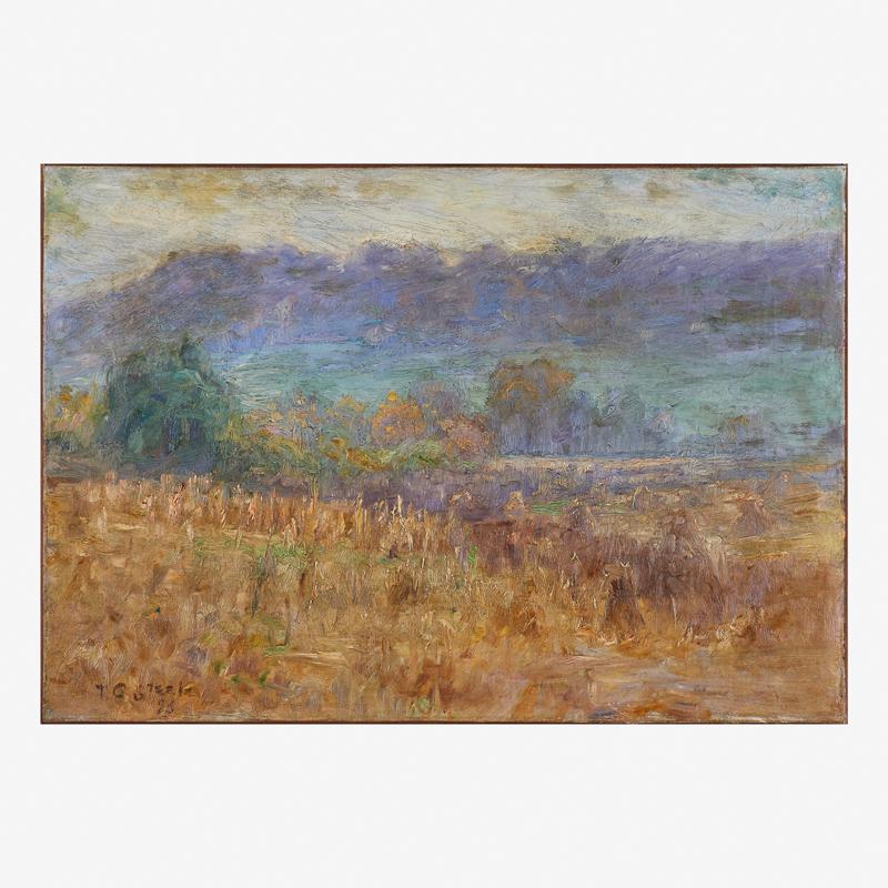 Theodore Clement Steele (American, 1847-1926): Indiana Summer, 1886 Oil on canvas (framed) Signed and dated 16" x 23" Provenance: Private Collection, New Jersey