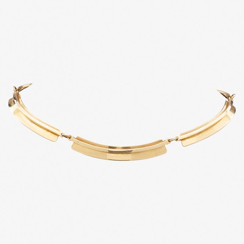 ED WIENER YELLOW GOLD NECKLACE: Designed as bright conforming panels. 14k. Stamped by the maker. 12". 30.9 dwt.