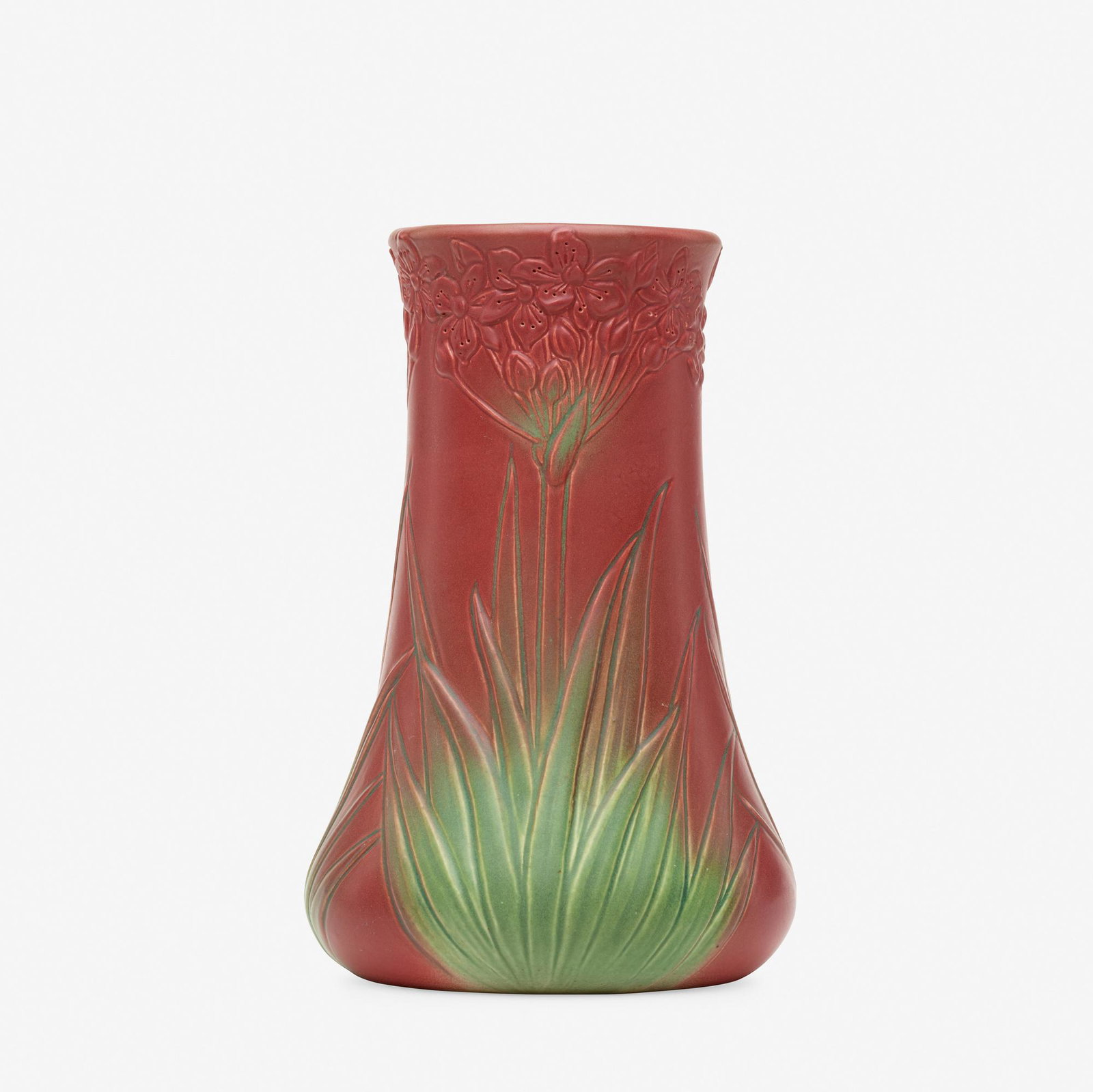 Kataro Shirayamadani for Rookwood, vase: Kataro Shirayamadani for Rookwood Pottery Modeled Mat vase USA, 1904 glazed porcelain 9 h × 6 dia in (23 × 15 cm) Impressed signature, date, and number to underside 'Flame mark/IV/176CZ