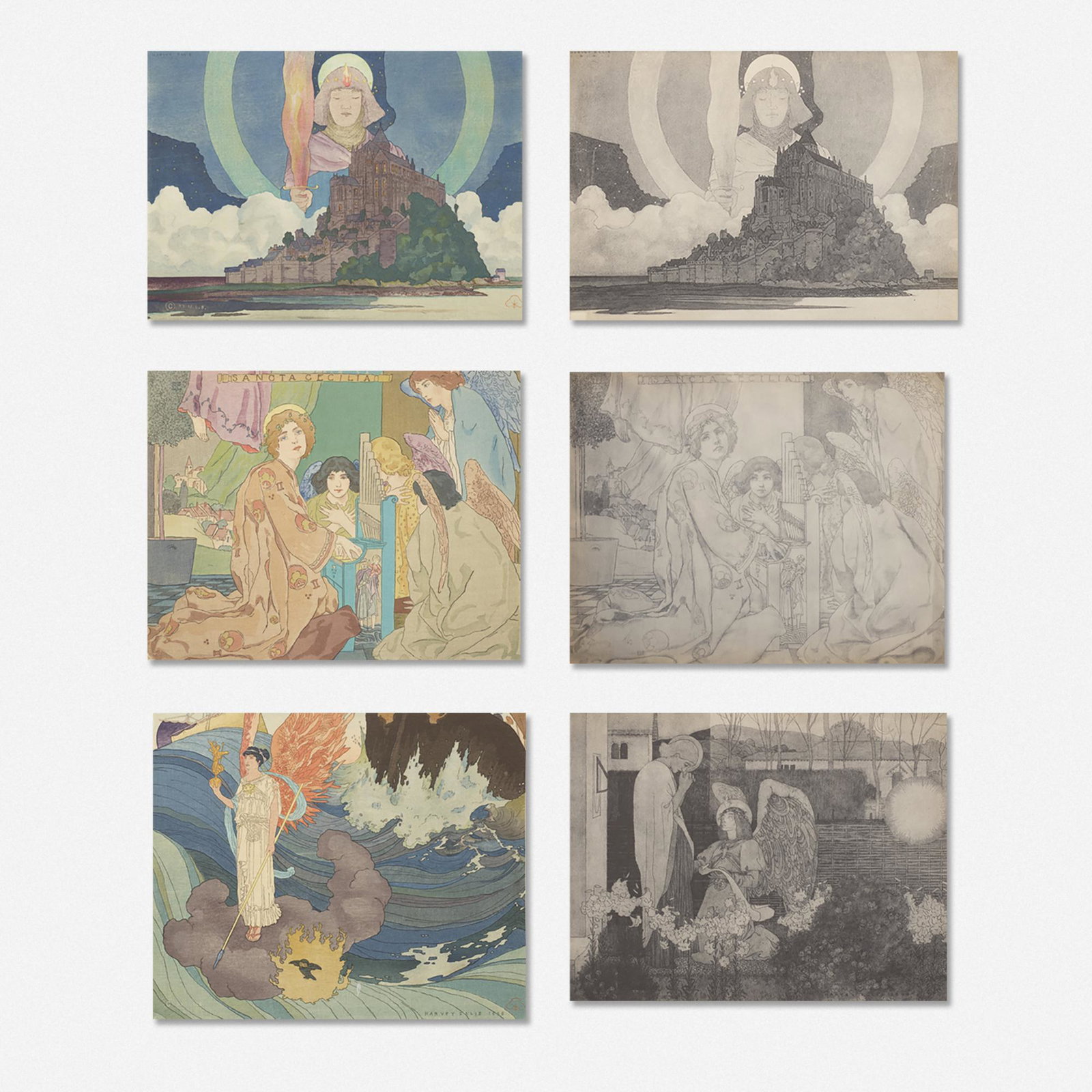 M. Louise Stowell, ten works after Ellis and Kent: M. Louise Stowell ten works after Harvey Ellis and Ada Howe Kent USA, 1890-1910 color block prints on paper, photographic reproductions on paper 7 h × 9 w in (18 × 23 cm) Lot is compris