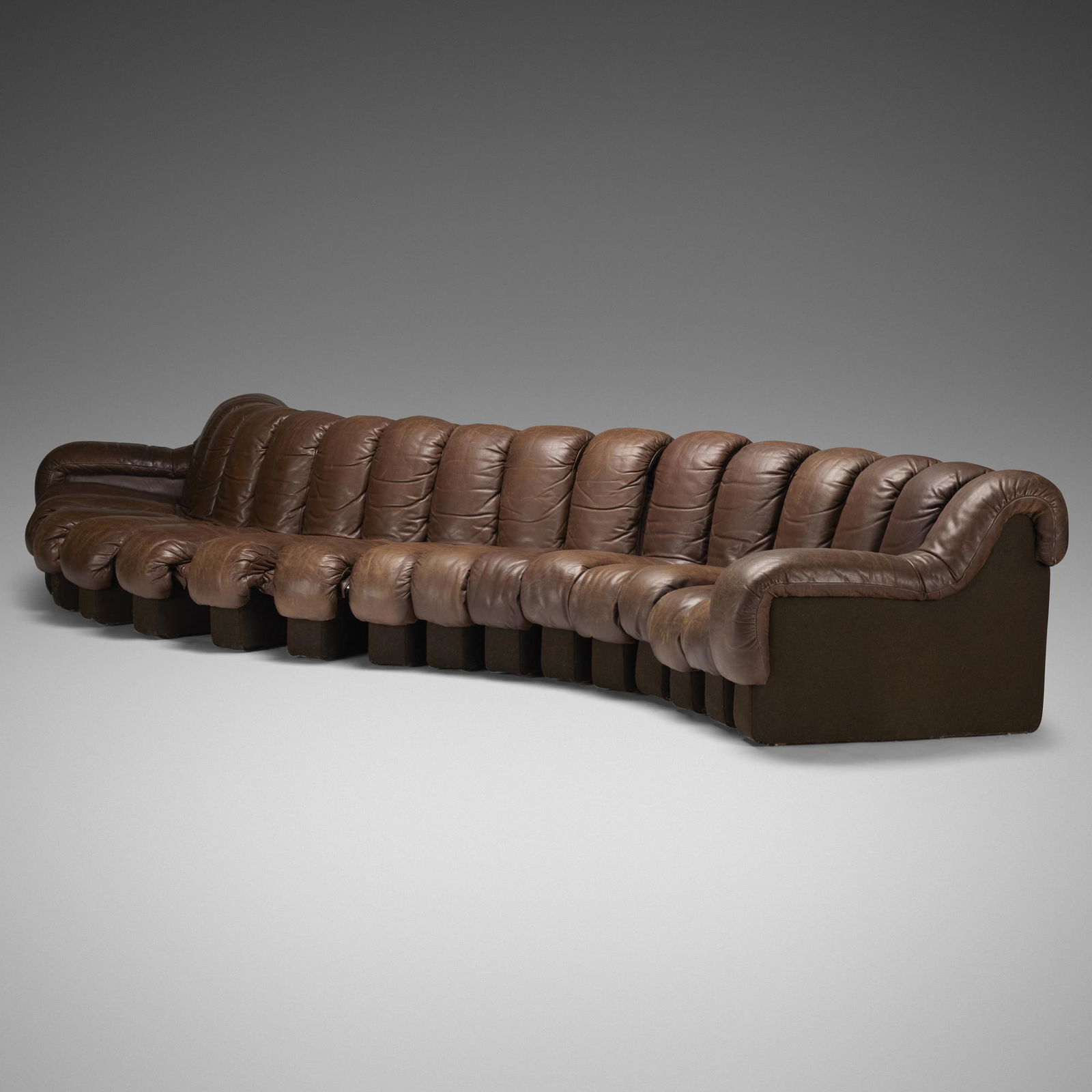 Berger, Peduzzi-Riva and Ulrich, DS 600 Organic sofa: Ueli Berger, Eleanora Peduzzi-Riva and Heinz Ulrich DS 600 Organic sofa De SedeSwitzerland, 1972leather, upholstery28.75 h × 187 w × 37.5 d in (73 × 475 × 95 cm) Provenance: