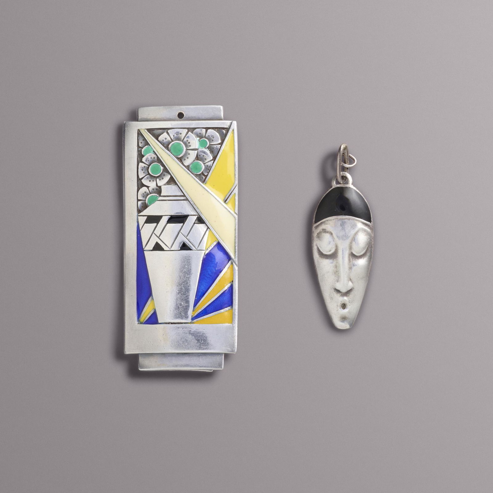 Etienne David, Two Art Deco enameled silver pendants (1 of 1)