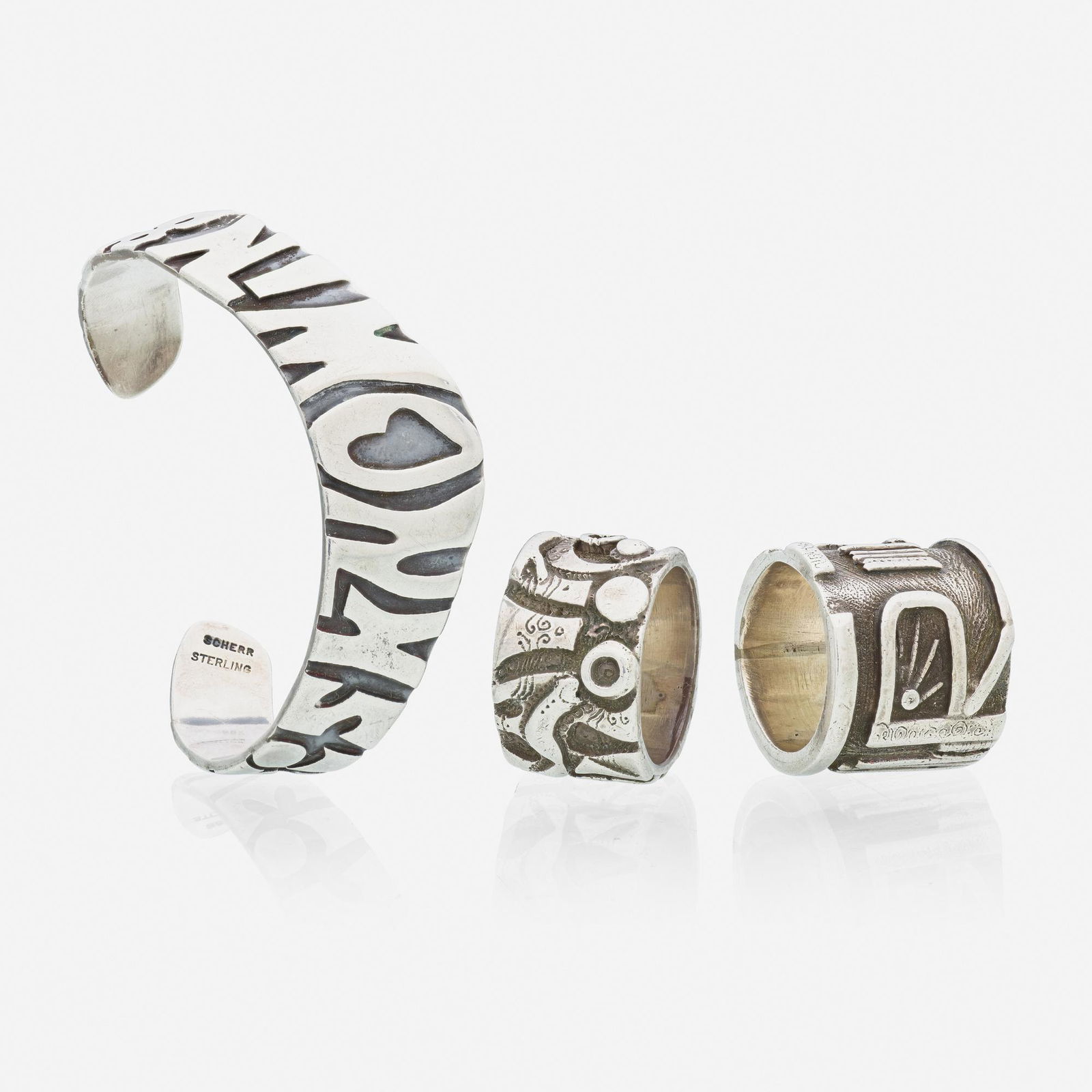 Mary Ann Scherr, Cuff bracelet and two rings (1 of 1)