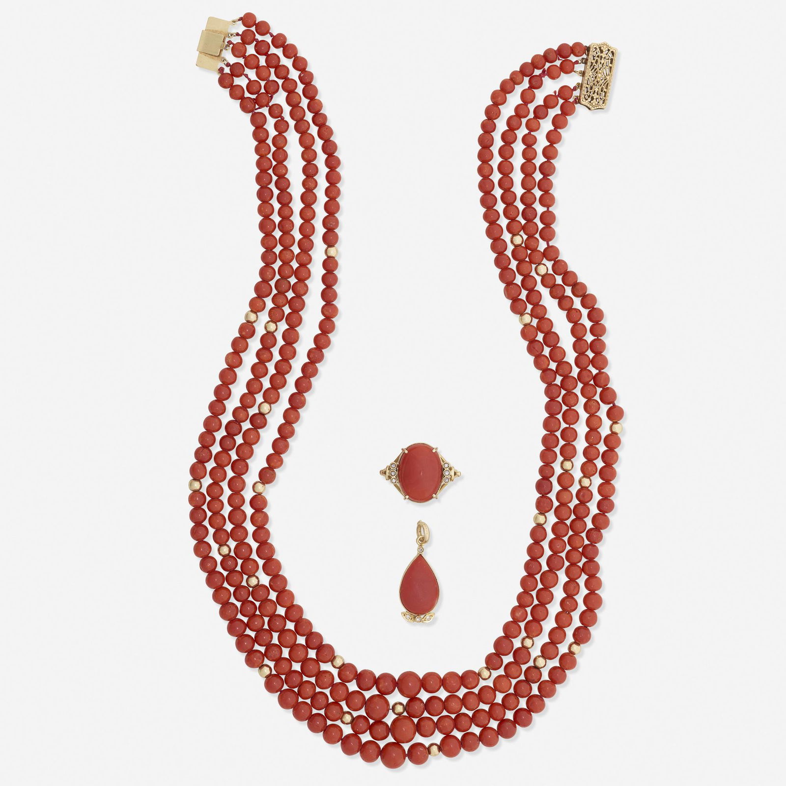 Coral necklace, ring and pendant (1 of 1)