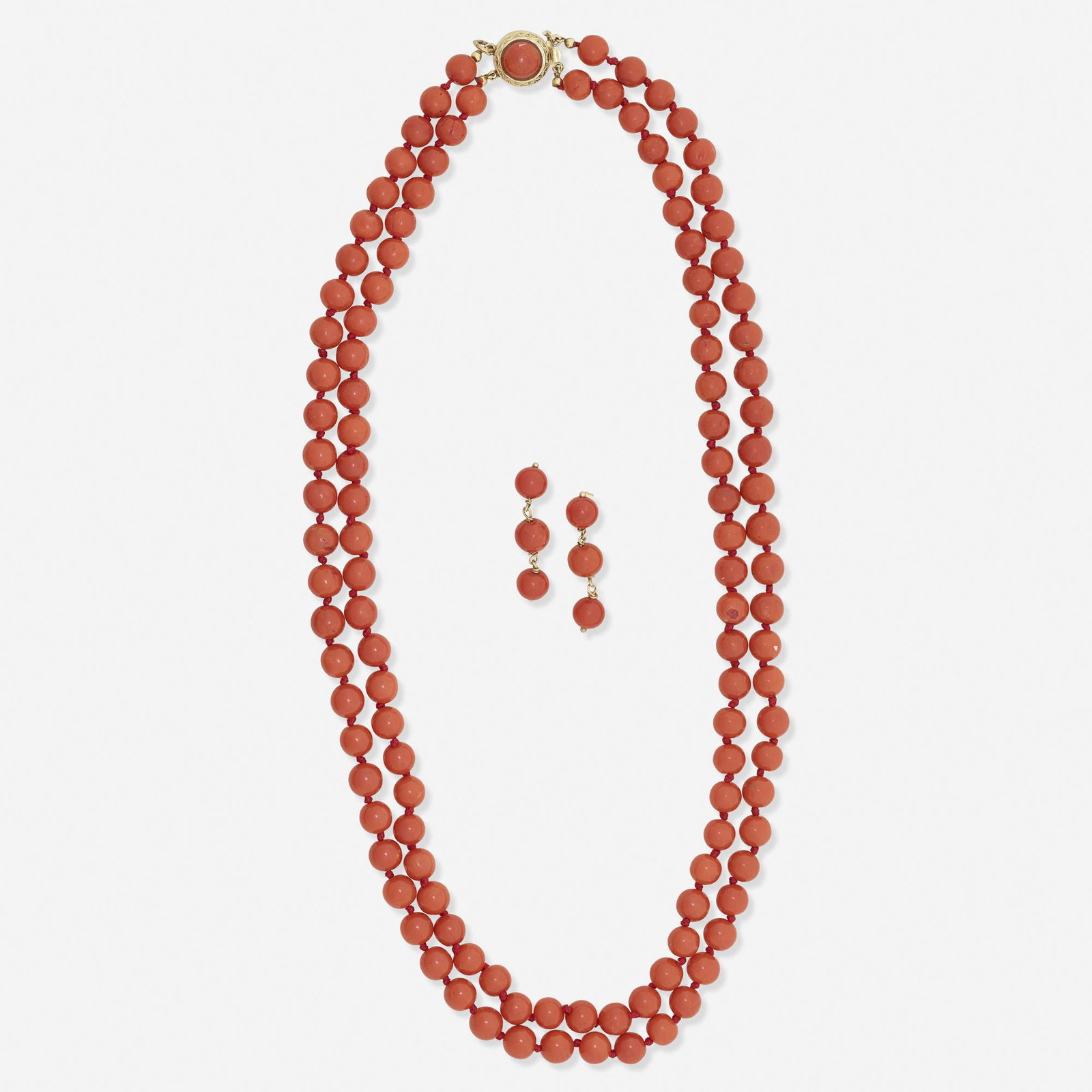 Coral bead necklace and earrings (1 of 1)