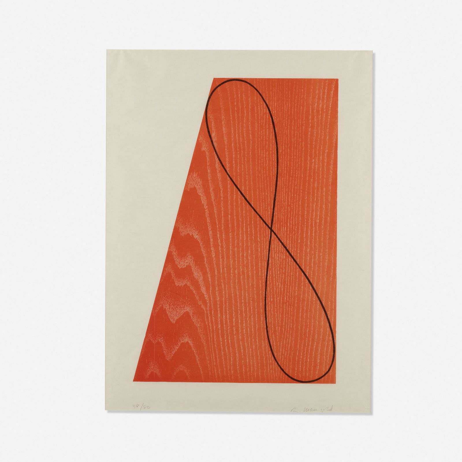 Robert Mangold, Untitled from the Skowhegan Suite: Robert Mangold Untitled from the Skowhegan Suite 1992woodcut in colors29 h × 21.5 w in (74 × 55 cm) Signed and numbered to lower edge '38/80 R. Mangold'. This work is number 38 from the edition o