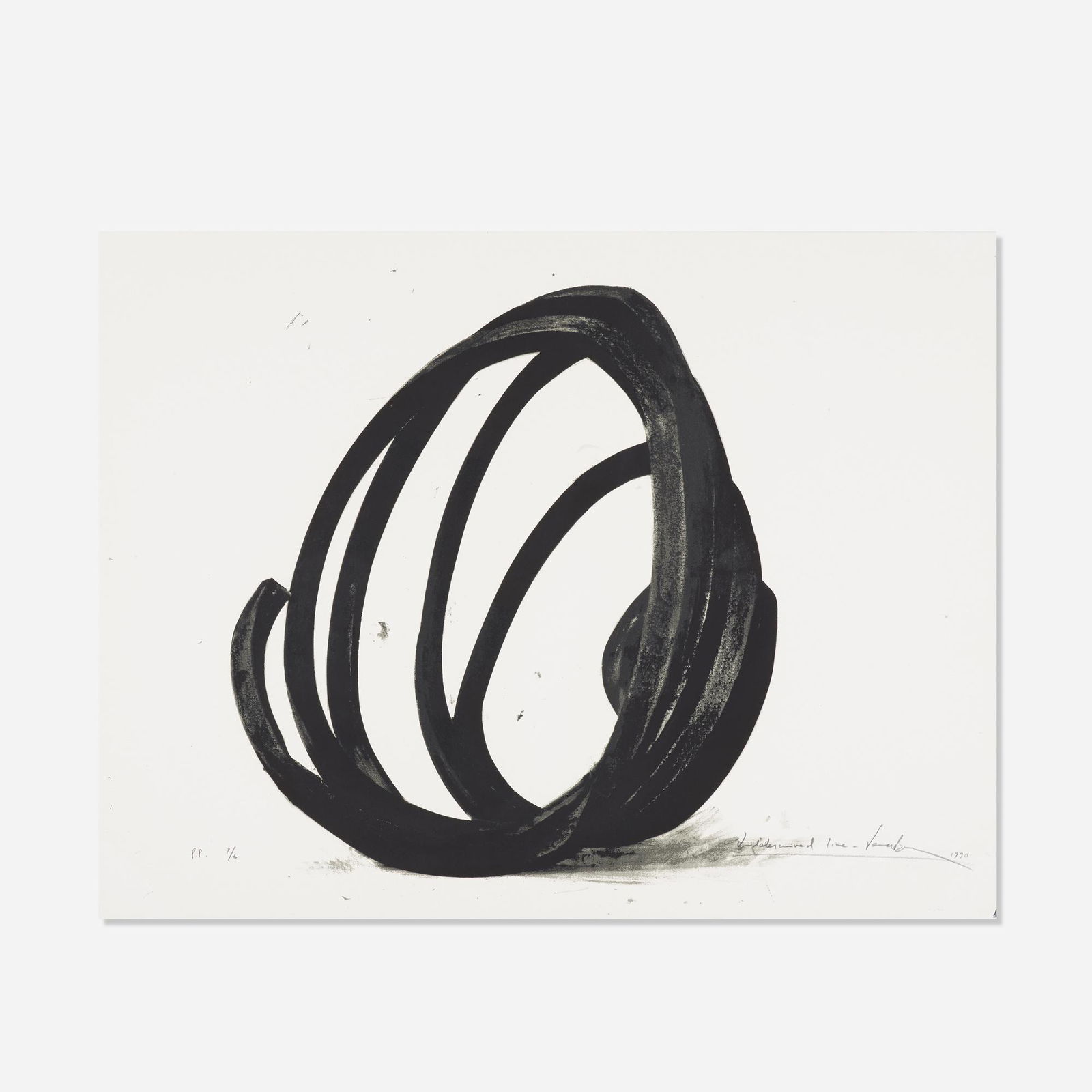 Bernar Venet, Ligne Indeterminee: Bernar Venet Ligne Indeterminee 1990screenprint in colors on BFK Rives22 h × 25 w in (56 × 63 cm) Signed, titled, dated and numbered to lower edge 'PP 2/6 Indeterminated Line Venet 1990'. This wo
