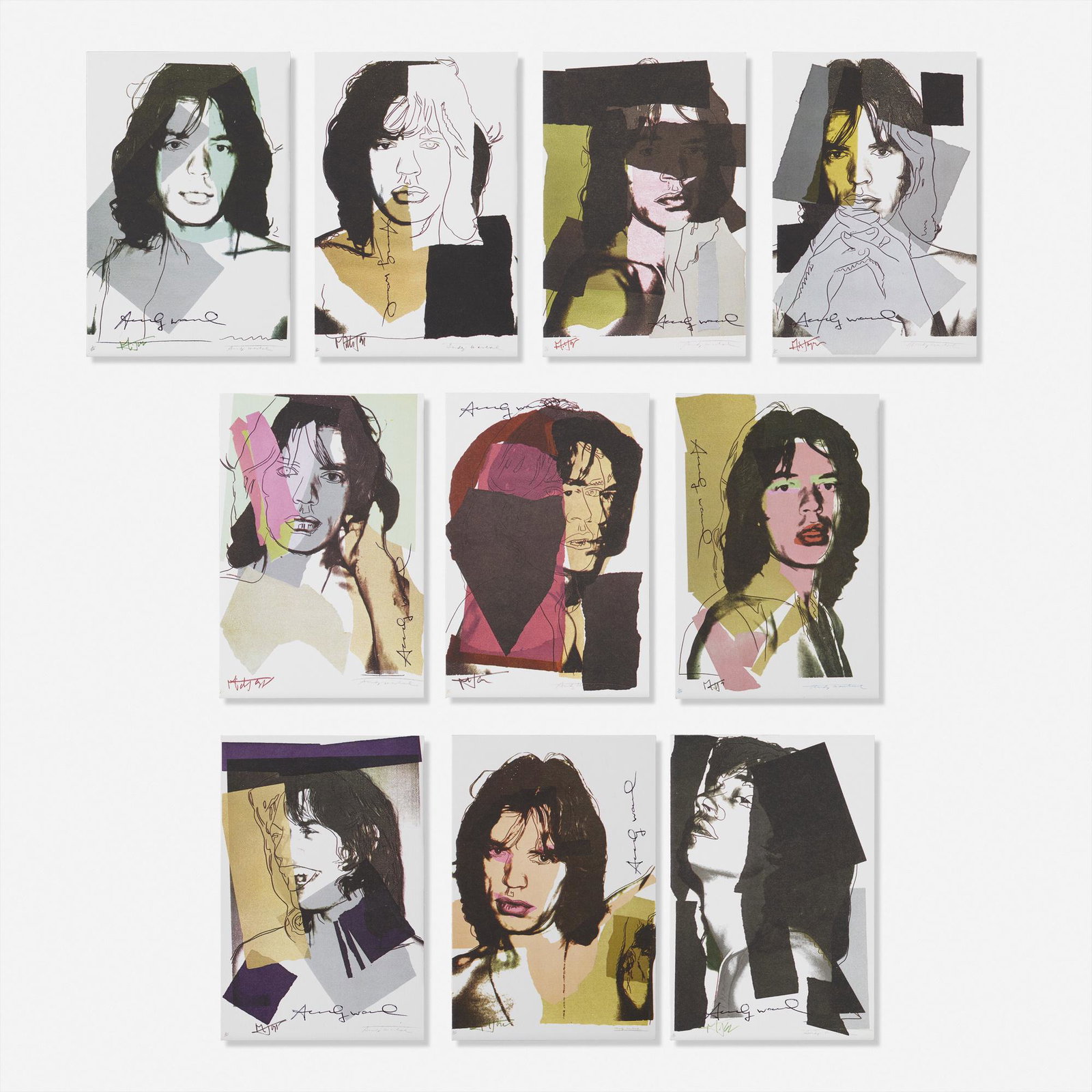 Andy Warhol, Mick Jagger: Andy Warhol Mick Jagger 1975 6.125 h × 4 w in (16 × 10 cm) Complete set of ten announcement cards (in original Castelli Graphics invite folder) Each with printed signature. Published by Multiples, I