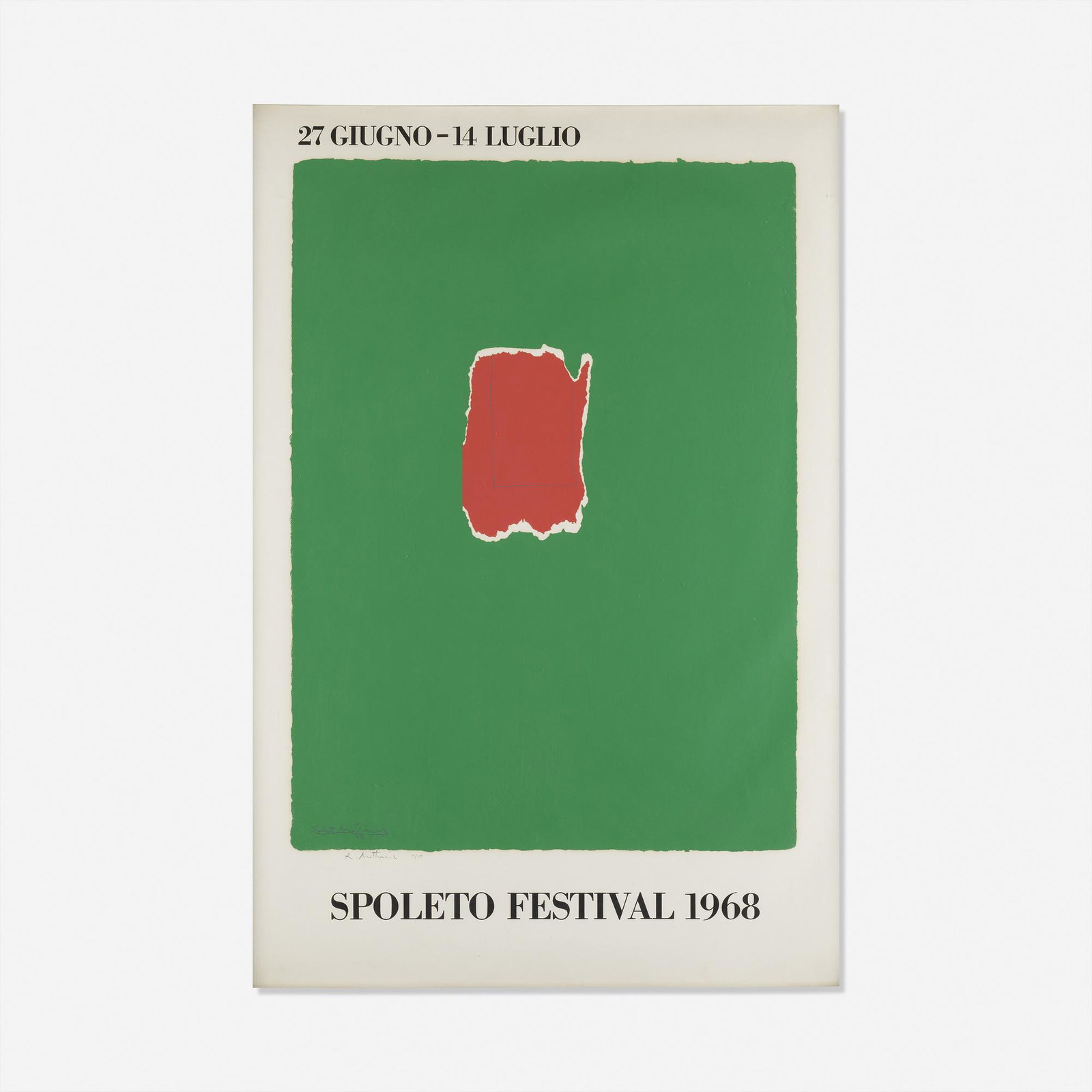 Robert Motherwell, Spoleto Festival: Robert Motherwell Spoleto Festival 1968 screenprint in colors on American Etching paper 39.25 h × 27 w in (100 × 69 cm) Signed to lower left 'R. Motherwell 34/150'. This works is number 34 from the