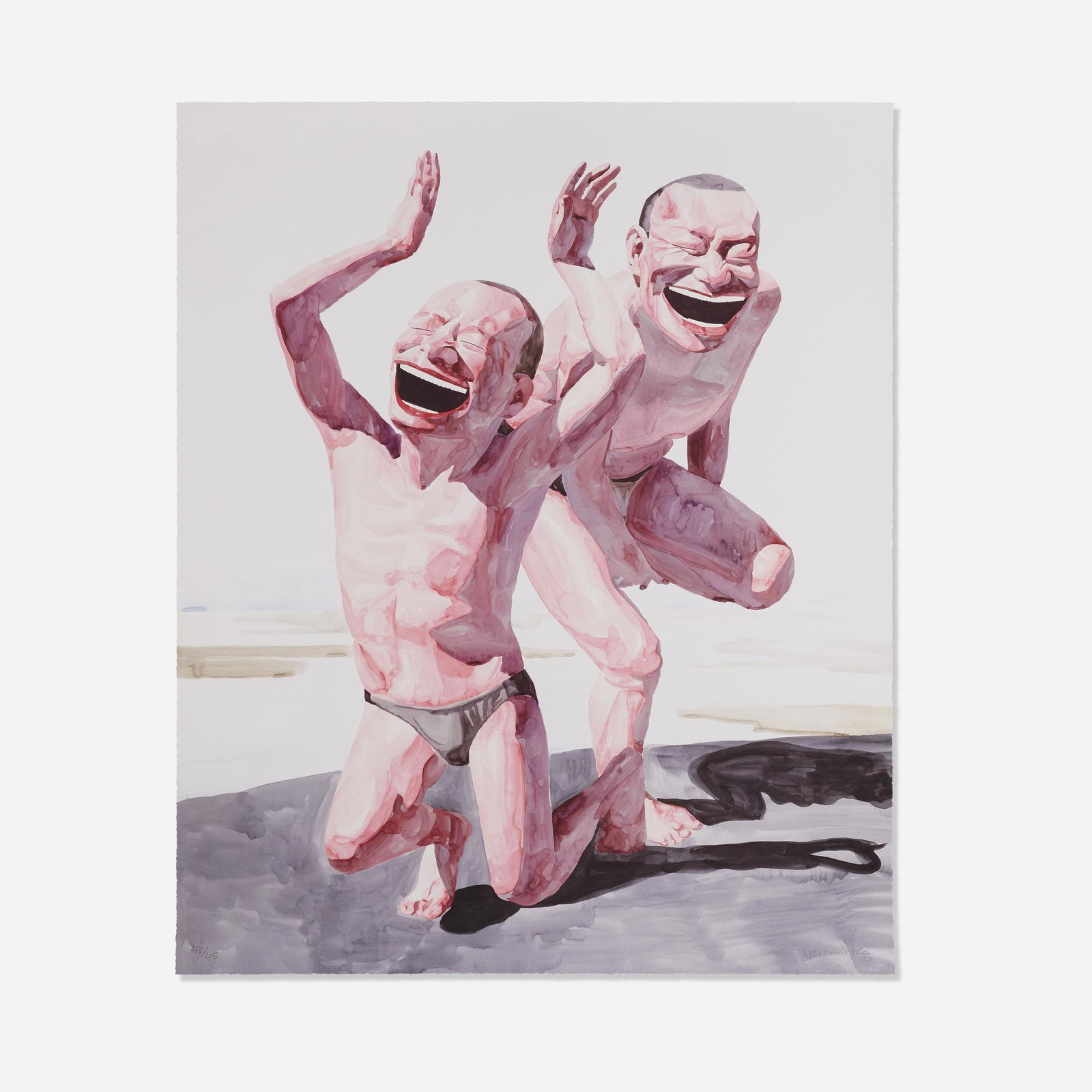 Yue Minjun, Untitled (Smile-ism No. 20): Yue Minjun Untitled (Smile-ism No. 20) 2006 lithograph in colors 43.25 h × 35.5 w in (110 × 90 cm) Signed and numbered to lower edge '43/45 Yue Minjun'. This work is number 43 from the edition of 4