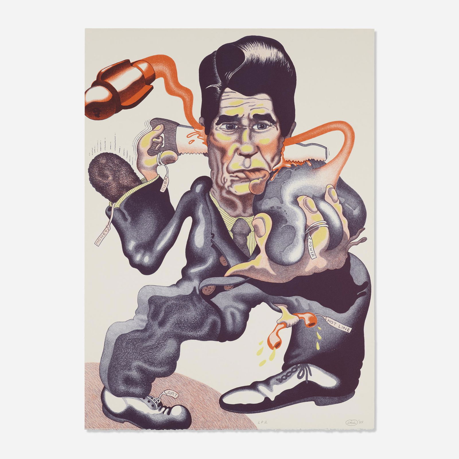 Peter Saul, Politics: Peter Saul Politics 1985lithograph in colors32.5 h × 23.5 w in (83 × 60 cm) Signed, dated and numbered to lower edge 'LP 2 SAUL '85'. This work is proof number 2 apart from the numbered edition o