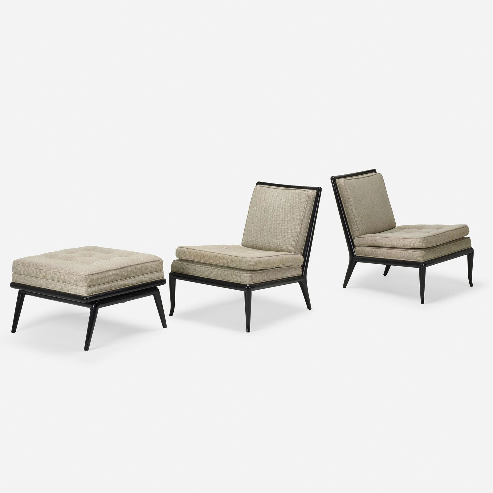 T.H. Robsjohn-Gibbings, lounge chairs pair, and ottoman (1 of 2)
