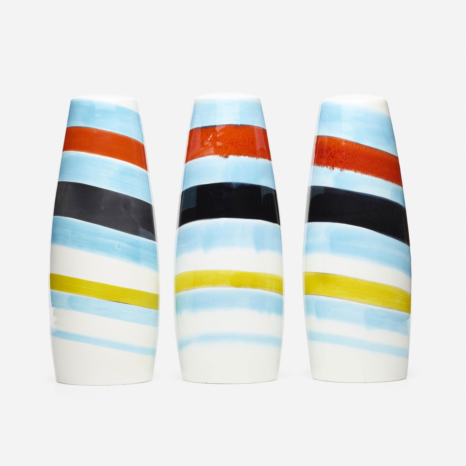 Raymor, pendant shades, set of three: Raymor pendant shades, set of three Italy, c. 1960glazed earthenware12.5 h × 4.5 dia in (32 × 11 cm) Glazed stamp to top of each example 'Made in Italy'.