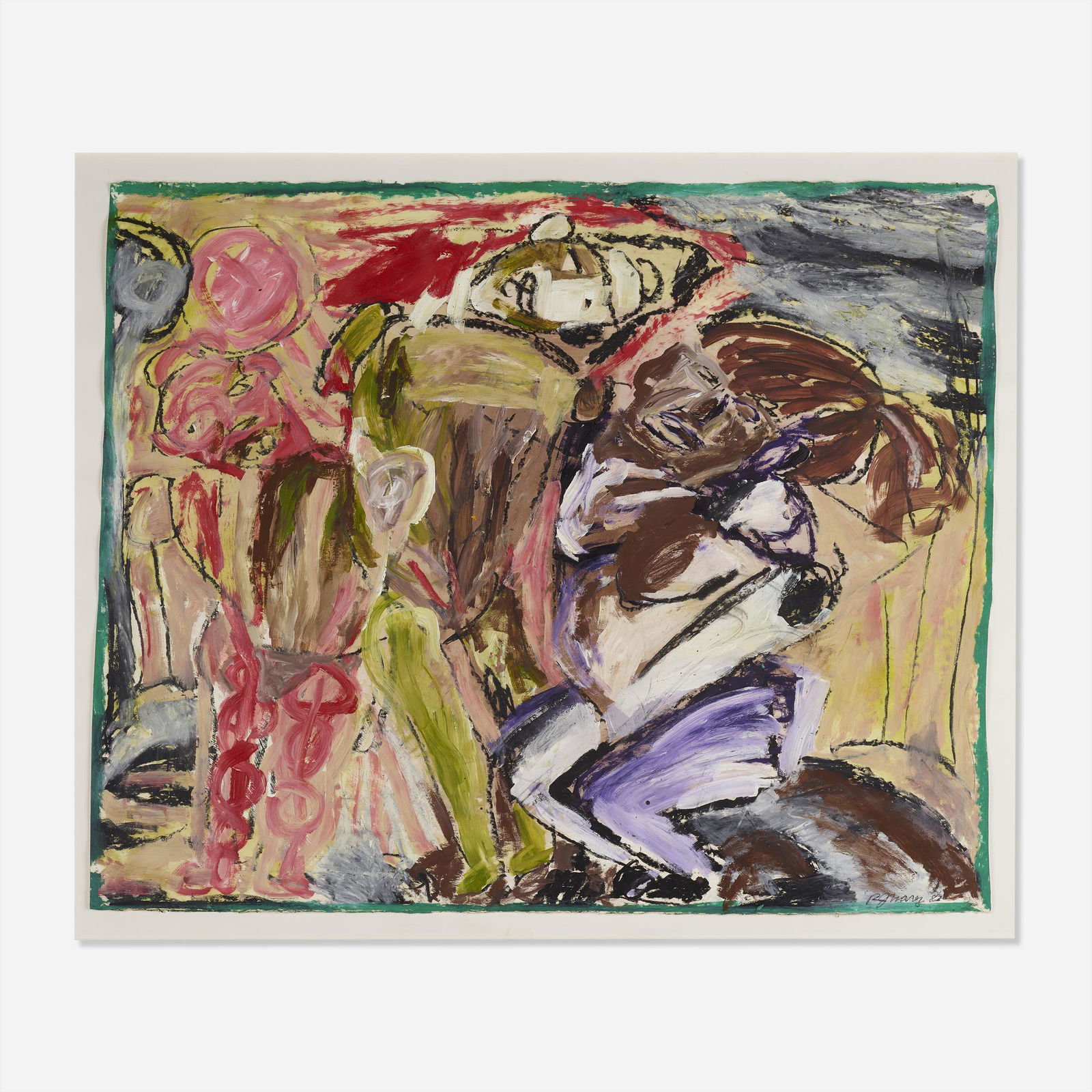 Roberto Juarez, Mother & Children: Roberto Juarez Mother & Children 1982acrylic and oil pastel on paper42 h × 51.5 w in (107 × 131 cm) Signed and dated to lower right edge 'R Juarez 82'. Provenance: