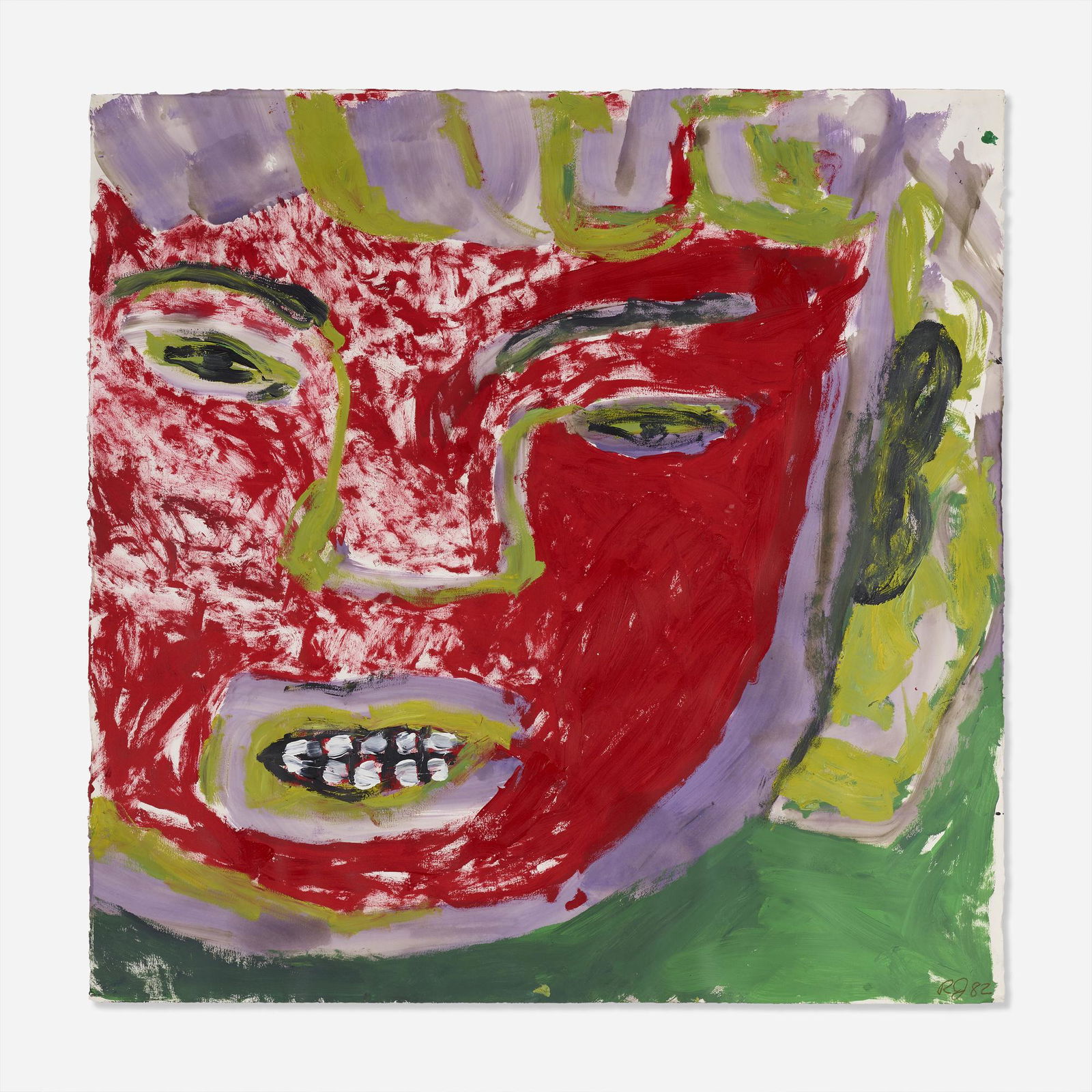 Roberto Juarez, Mask: Roberto Juarez Mask 1982acrylic on paper42.25 h × 42.5 w in (107 × 108 cm) Signed and dated to lower right edge 'RJ 82'. Provenance: Robert Miller Gallery, New