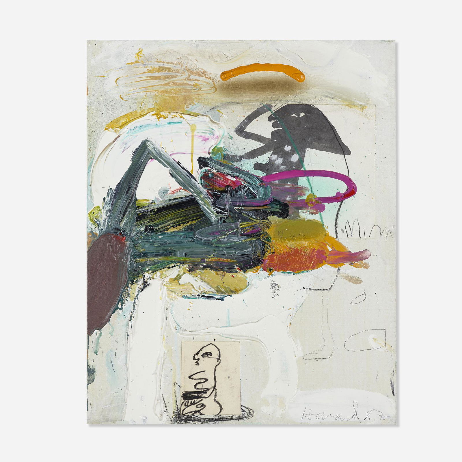 James Havard, Mimbres: James Havard Mimbres 1987acrylic and mixed media on canvas19.875 h × 16 w in (50 × 41 cm) Signed and dated to lower right edge 'Harvard 87'. Provenance: Acquir