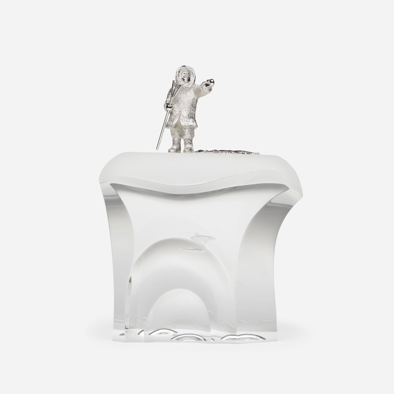 James Houston, Untitled (Arctic Fisherman): James Houston Untitled (Arctic Fisherman) Steuben USA c. 2005 crystal, sterling silver 6.75 h × 5 w × 3.05 d in (17 × 13 × 8 cm) Incised manufacturer's mark to undersid