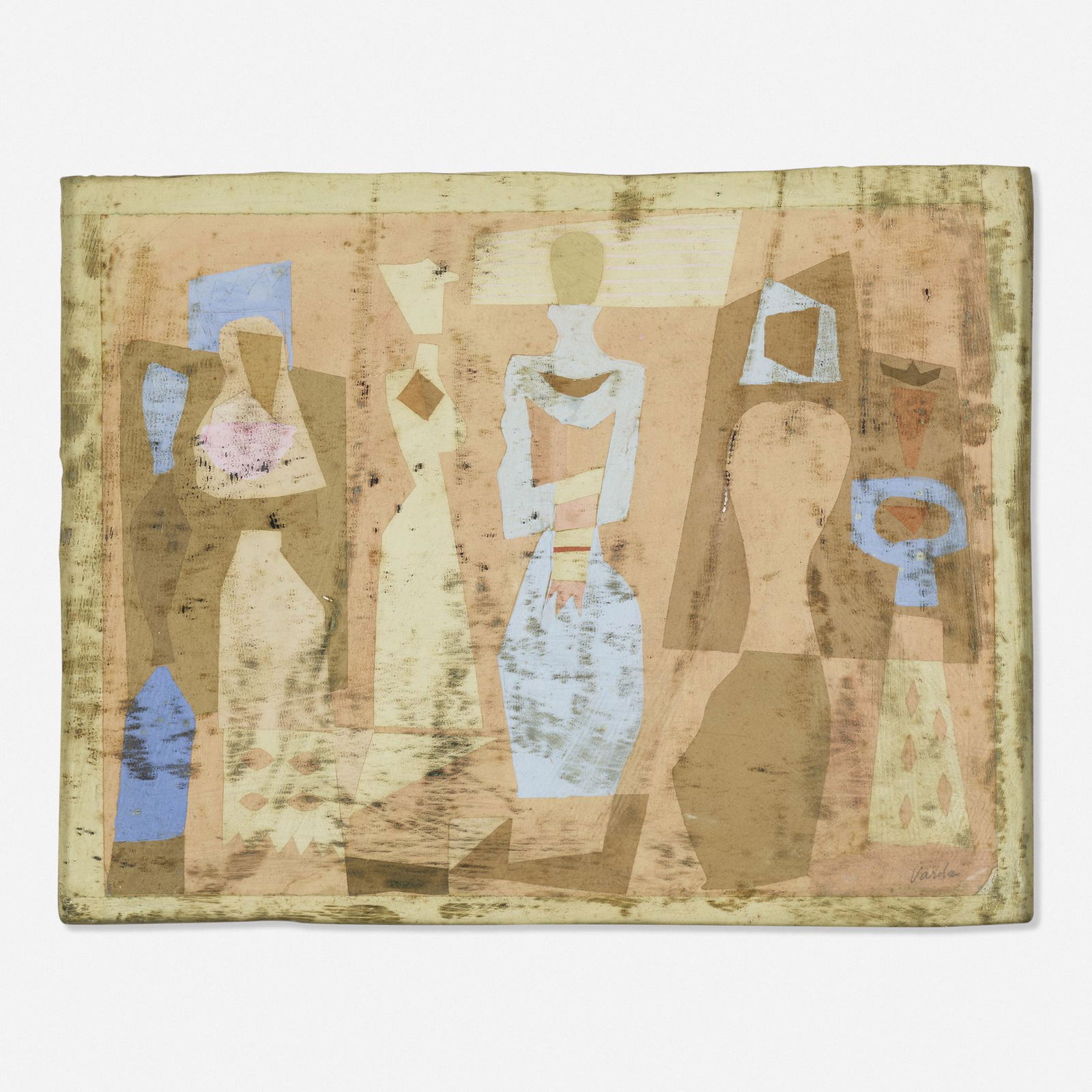 Jean Varda, Untitled: Jean Varda Untitled c. 1941mixed media and paper collage on panel23.5 h × 27.5 w in (60 × 70 cm) Signed to lower right 'Varda'.