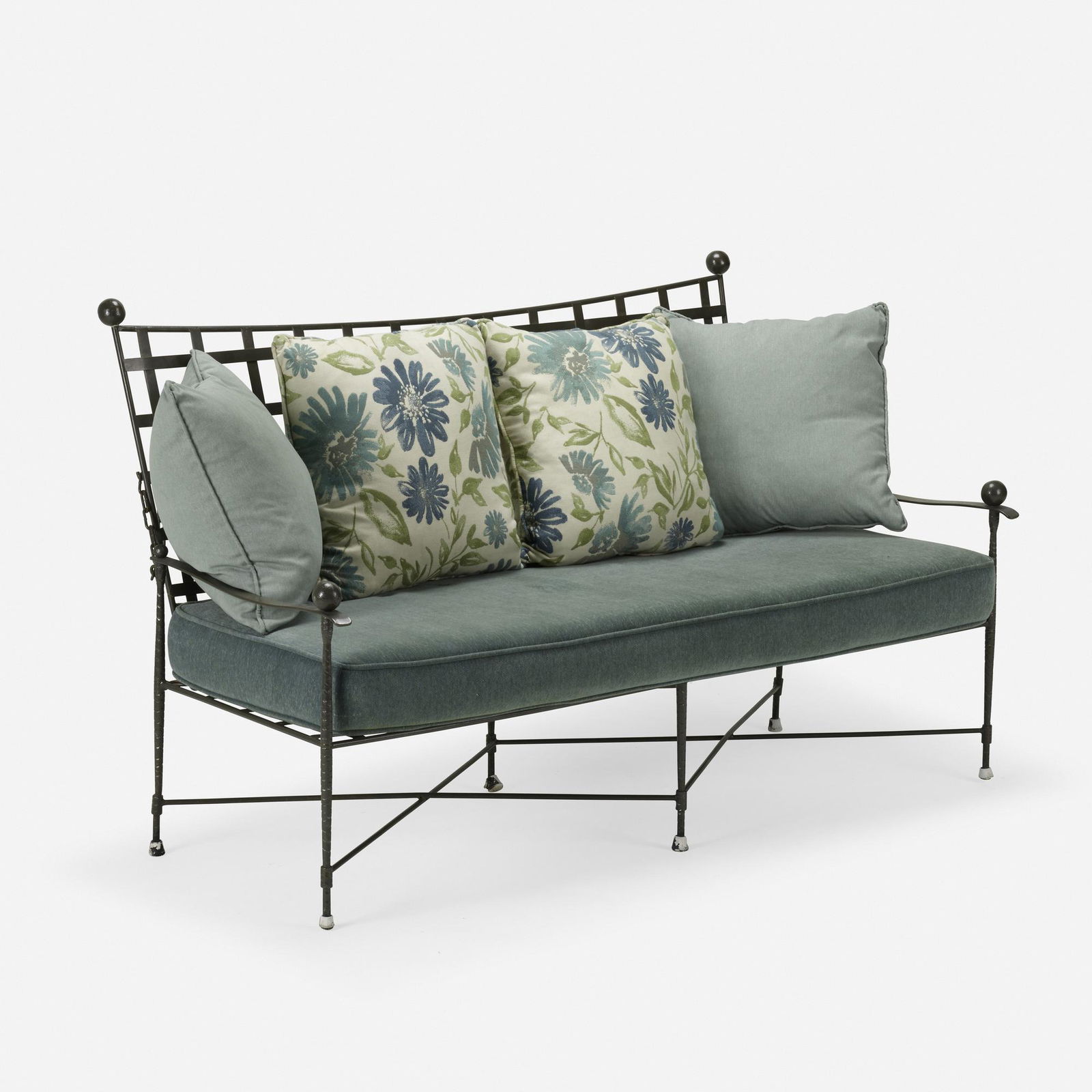 Mario Papperzini, settee: Mario Papperzini settee SalteriniItaly, c. 1965enameled iron, upholstery37 h × 62 w × 32 d in (94 × 157 × 81 cm)