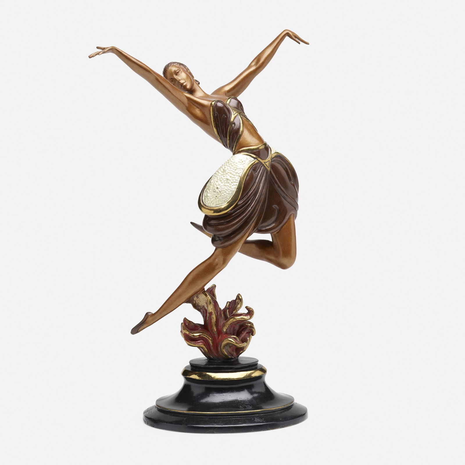 Erté (Romain de Tirtoff), La Danseuse: Erté (Romain de Tirtoff) La Danseuse France, c. 1985gilt and cold-painted bronze15 h × 9 w × 5 d in (38 × 23 × 13 cm) Stamped signature and number to base 'Erté JM Fine Ar