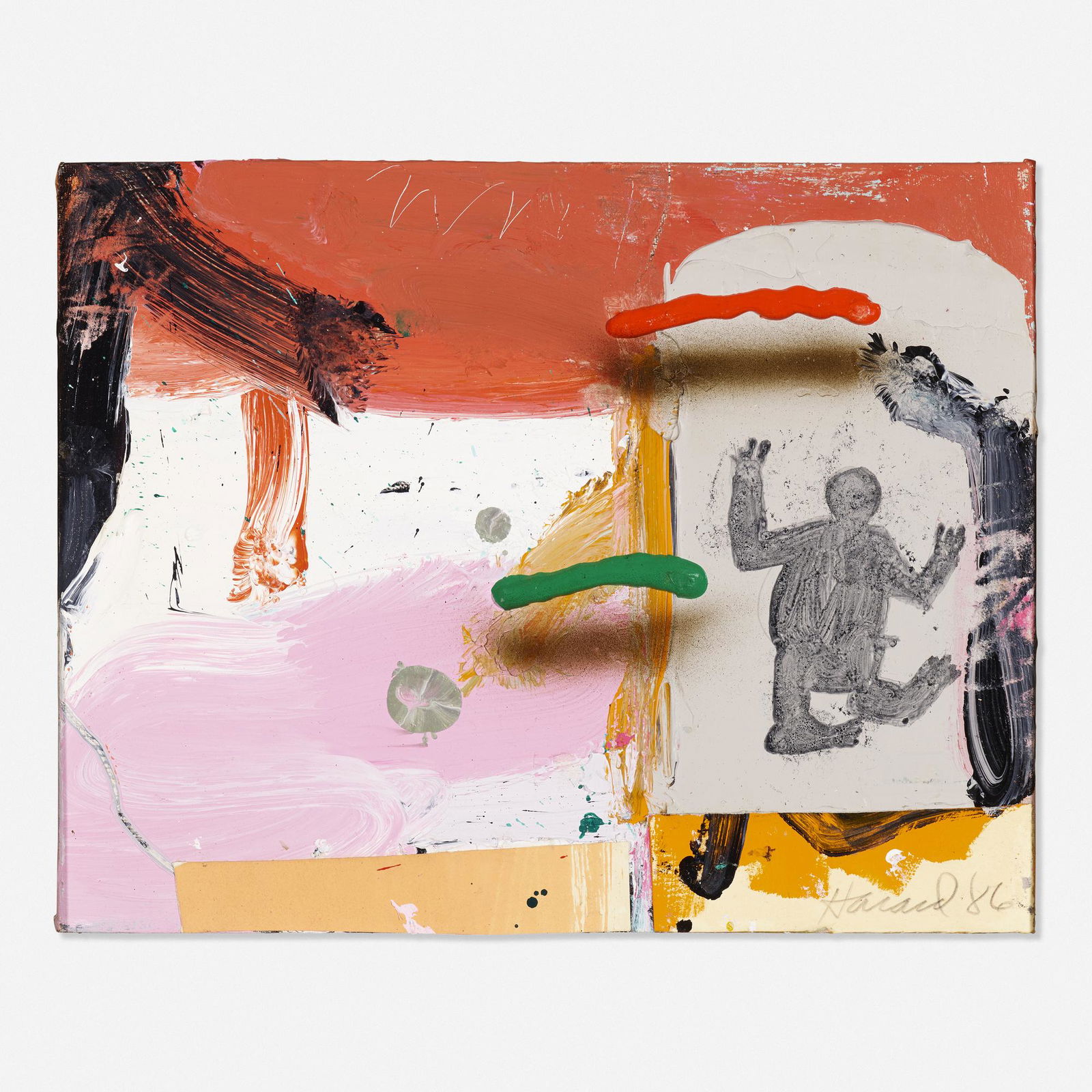 James Havard, 10th Grade Rumson County Day School: James Havard 10th Grade Rumson County Day School 1986acrylic on canvas board with collage11.25 h × 14 w in (29 × 36 cm) Signed and dated to lower right 'Havard 86'. Signed to verso 'J