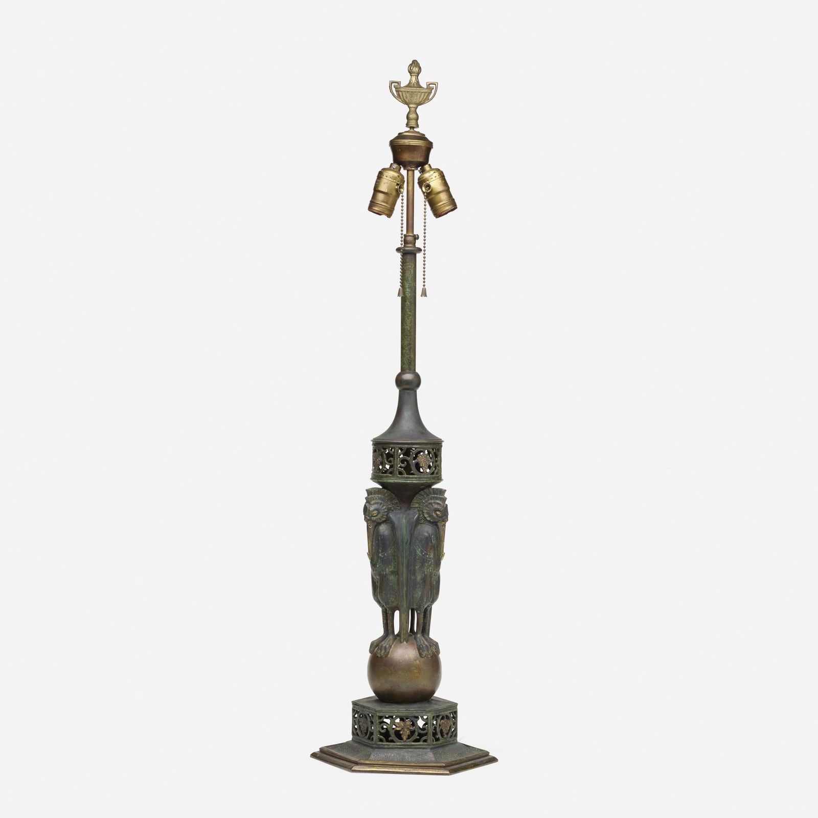 Oscar Bach, table lamp: Oscar Bach table lamp USA, c. 1925patinated and gilt metal34.25 h × 8 w × 8 d in (87 × 20 × 20 cm) Impressed signature to underside 'Oscar Bach'. pleas