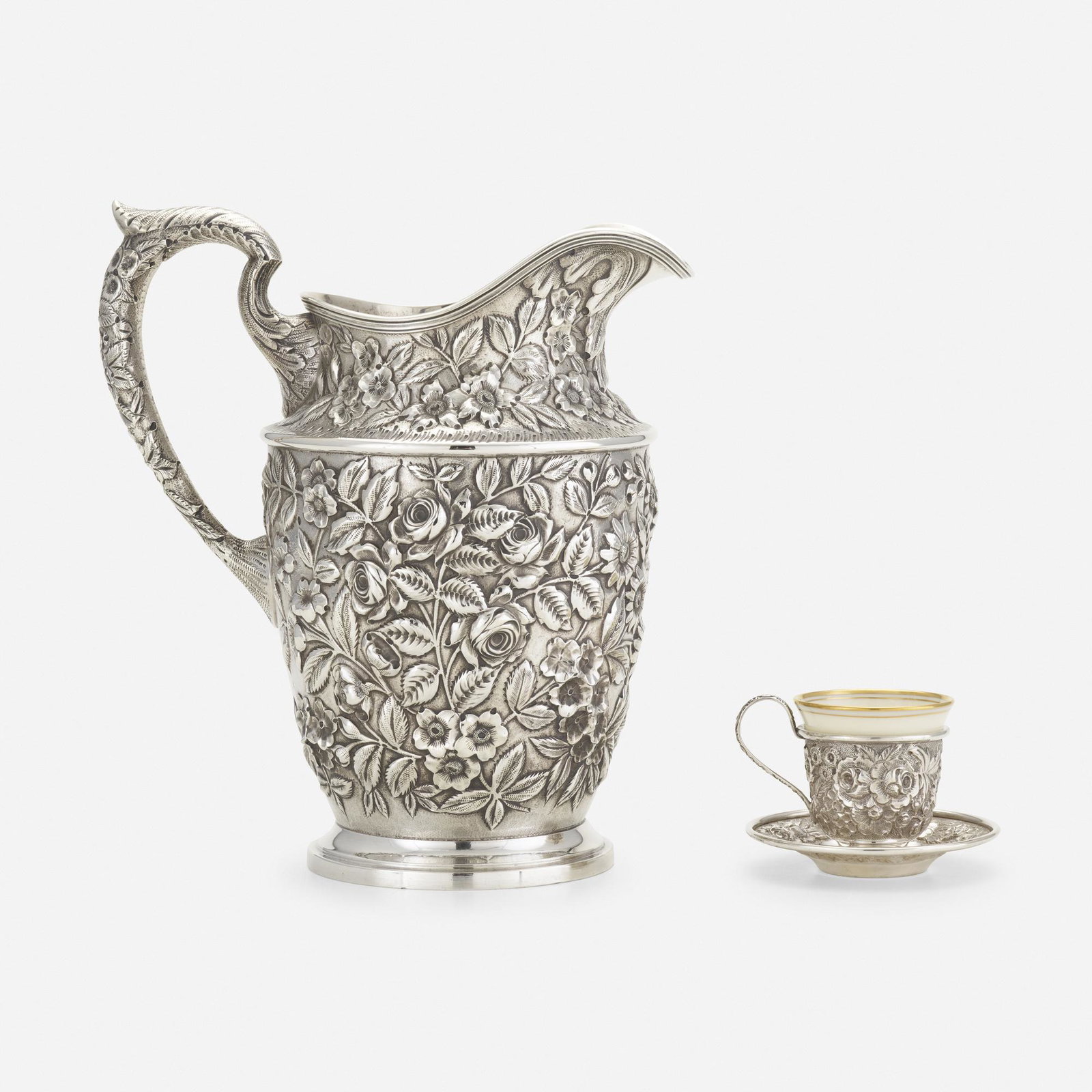 Schofield Co., Baltimore Rose water pitcher, model 1392: Schofield Co. Baltimore Rose water pitcher, model 1392 Baltimore, USA, 20th century sterling silver 9.5 h × 9 w × 6 d in (24 × 23 × 15 cm) Marked to underside. Sold with