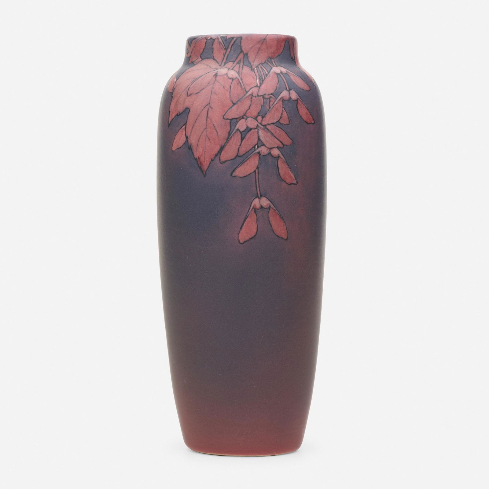 Olga Reed for Rookwood Pottery, Painted Mat vase: Olga Geneva Reed for Rookwood Pottery Painted Mat vase with maple leaves USA, 1906glazed earthenware9.5 h × 3.75 dia in (24 × 10 cm) Impressed manufacturer's mark, date, and number to