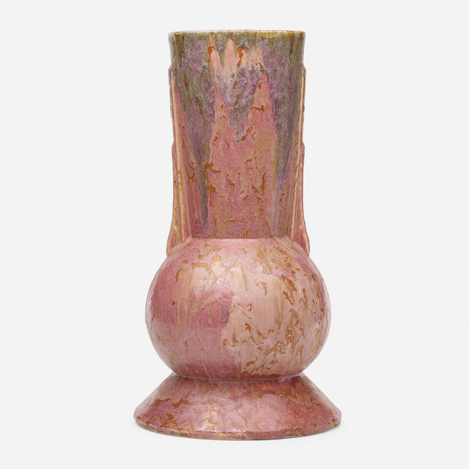 Roseville Pottery, Rare Carnelian II vase: Roseville Pottery Rare Carnelian II vase USA, c. 1926 glazed earthenware 15.75 h × 8.5 dia in (40 × 22 cm) Literature: Collector's Encyclopedia of Roseville Pottery