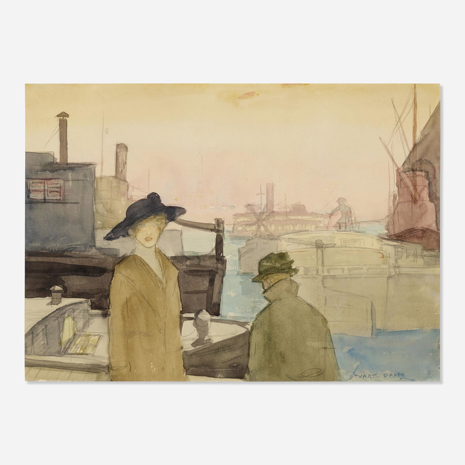 Stuart Davis, Evening on the Waterfront: Stuart Davis Evening on the Waterfront 1913watercolor on paper11 h × 15 w in (28 × 38 cm) Signed to lower right 'Stuart Davis'. Provenance: Hirschl & Adler, New York | Alp