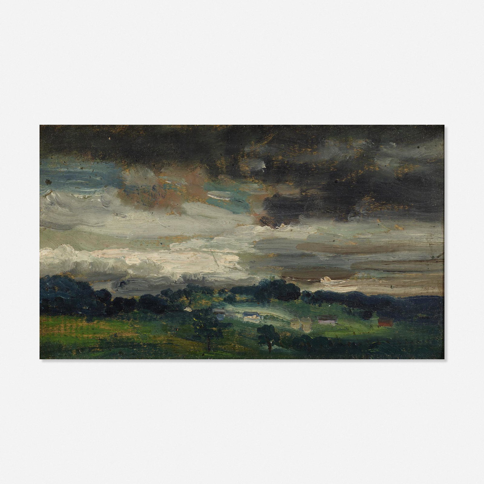 Arthur Bowen Davies, Hudson Valley #1: Arthur Bowen Davies Hudson Valley #1 oil on board 6 h × 9.75 w in (15 × 25 cm) Provenance: Kennedy Galleries, New York | Private Collection, Pennsylvania