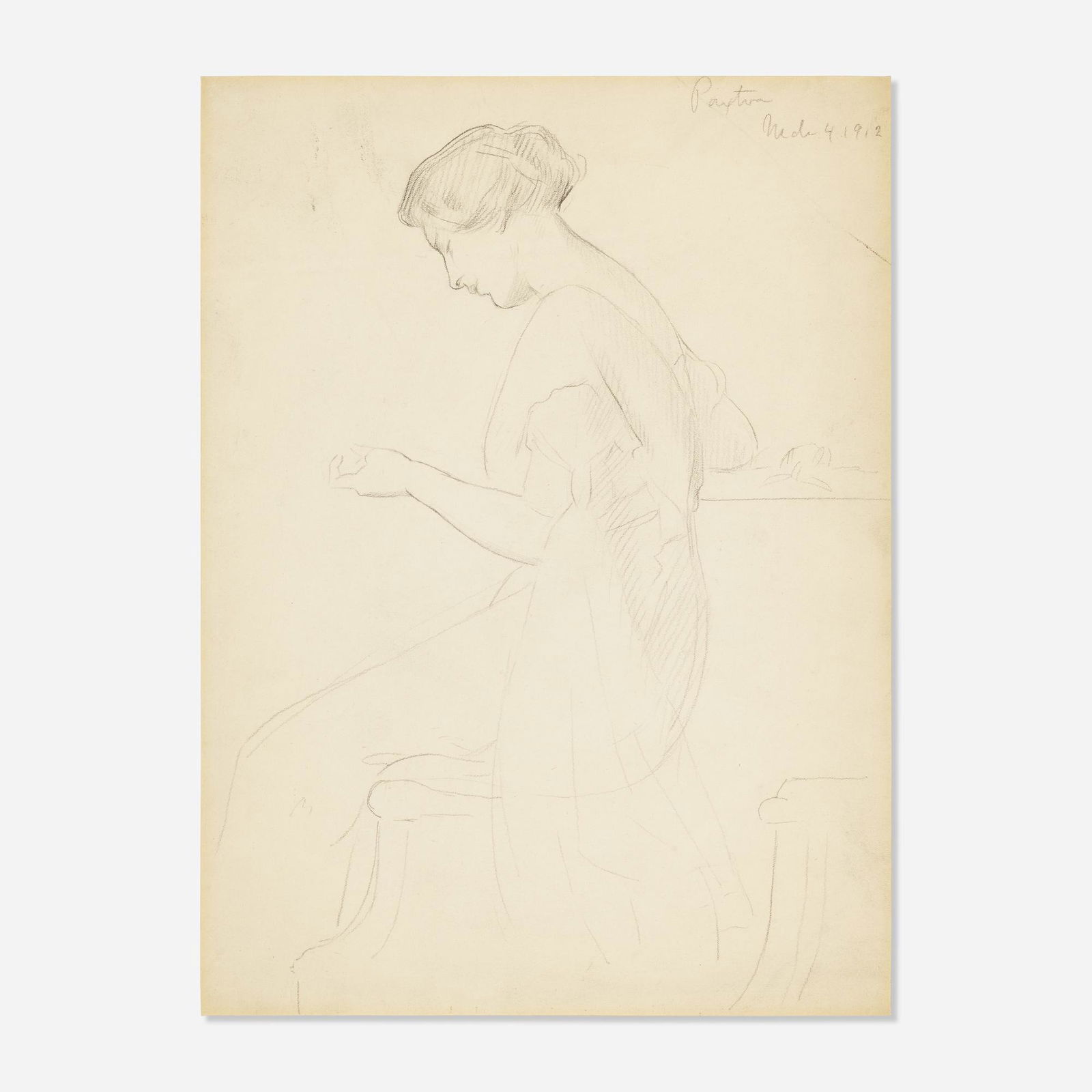 William McGregor Paxton, Woman Seated Looking Down: William McGregor Paxton Woman Seated Looking Down 1912graphite on paper11.875 h × 8.875 w in (30 × 23 cm) Signed and dated to upper right 'Paxton March 4 1912'. Provena