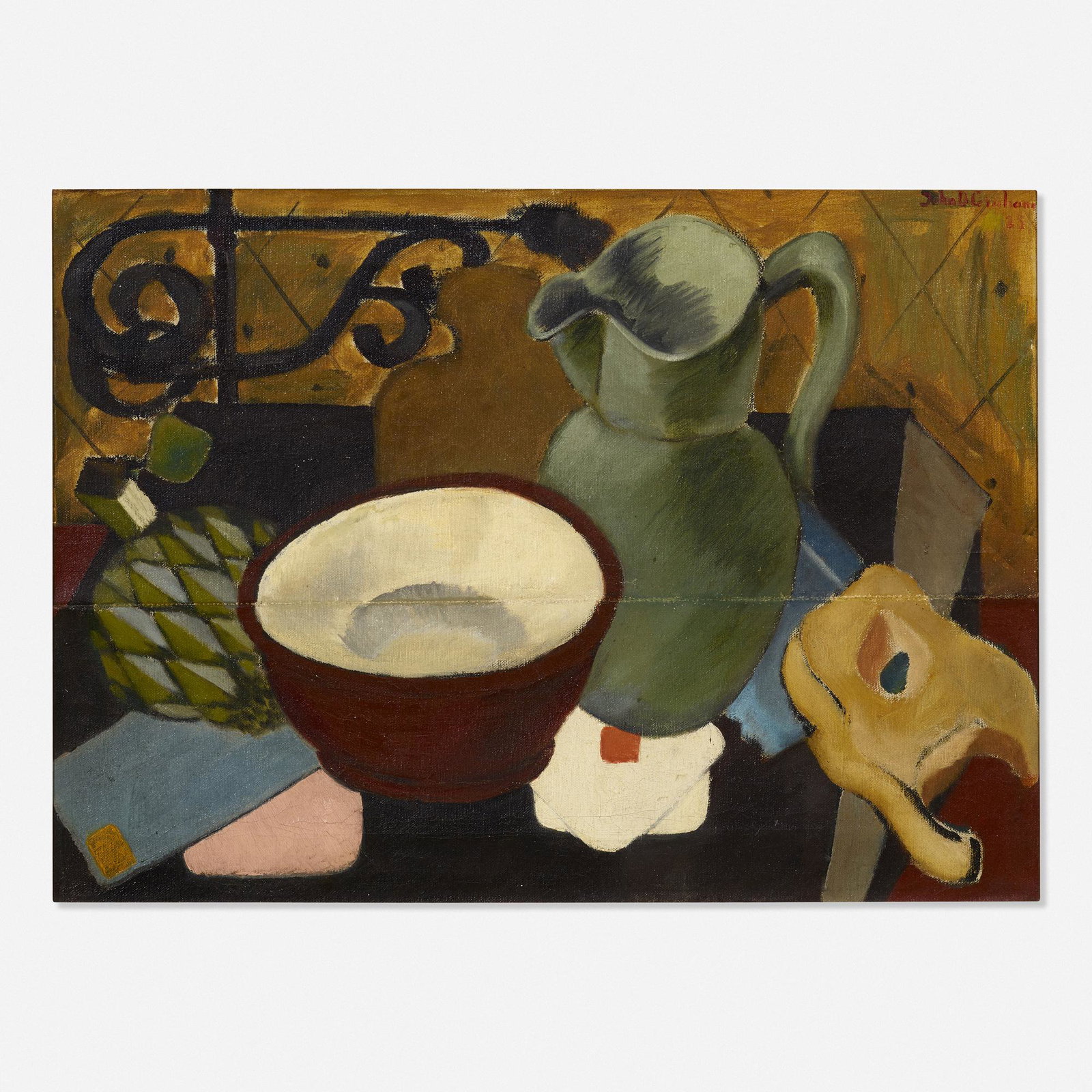 John Graham, Still Life with Saw: John Graham Still Life with Saw 1925 oil on canvas 16 h × 22.5 w in (41 × 57 cm) Signed and dated to upper right 'John D Graham 25'. Provenance: Acquired directl