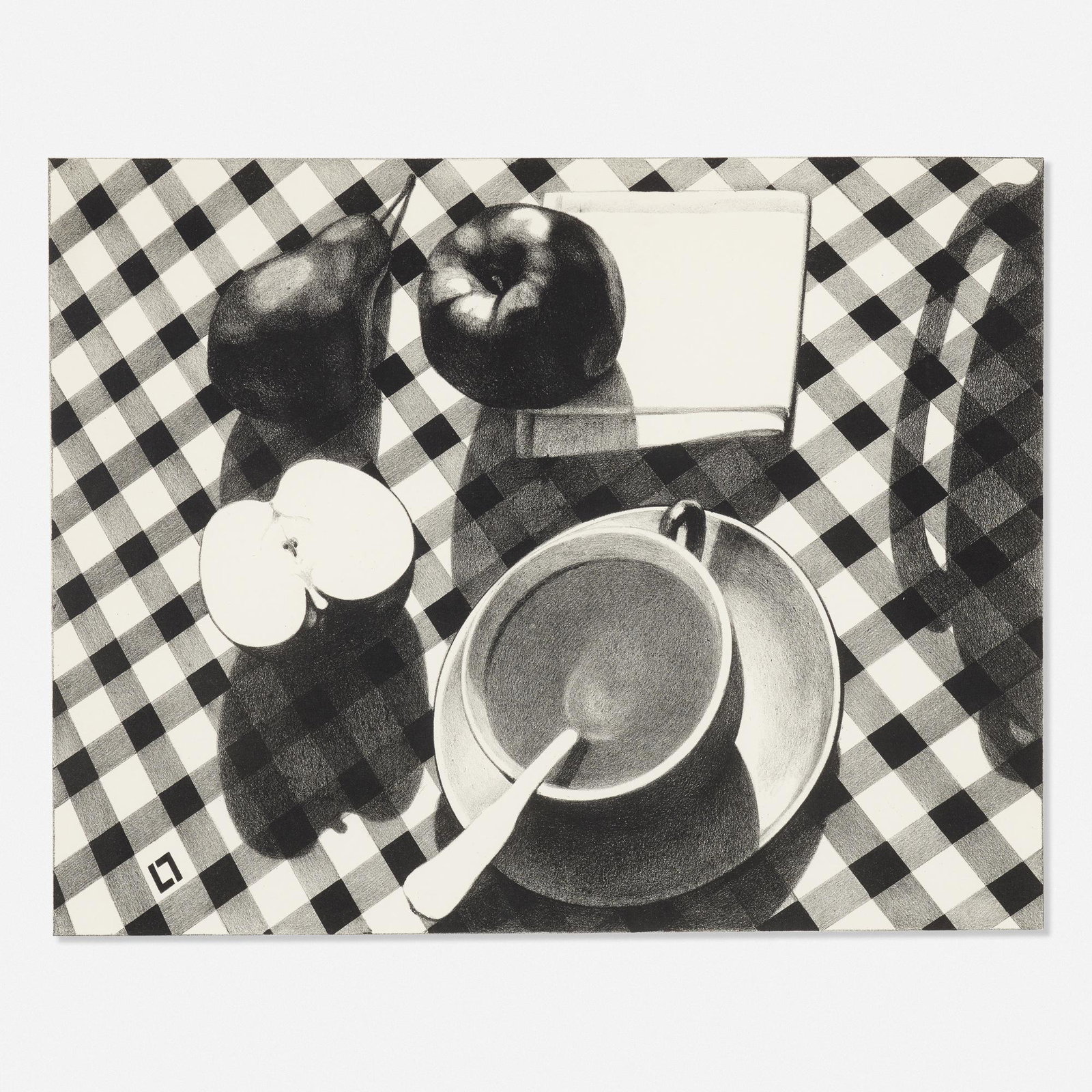 Louis Lozowick, Still Life # 2 (Still Life with Apples): Louis Lozowick Still Life # 2 (Still Life with Apples) 1928 lithograph 13 h × 17.125 w in (33 × 43 cm) Signed, titled and dated to lower edge 'Still Life Louis Lozowick '28'.