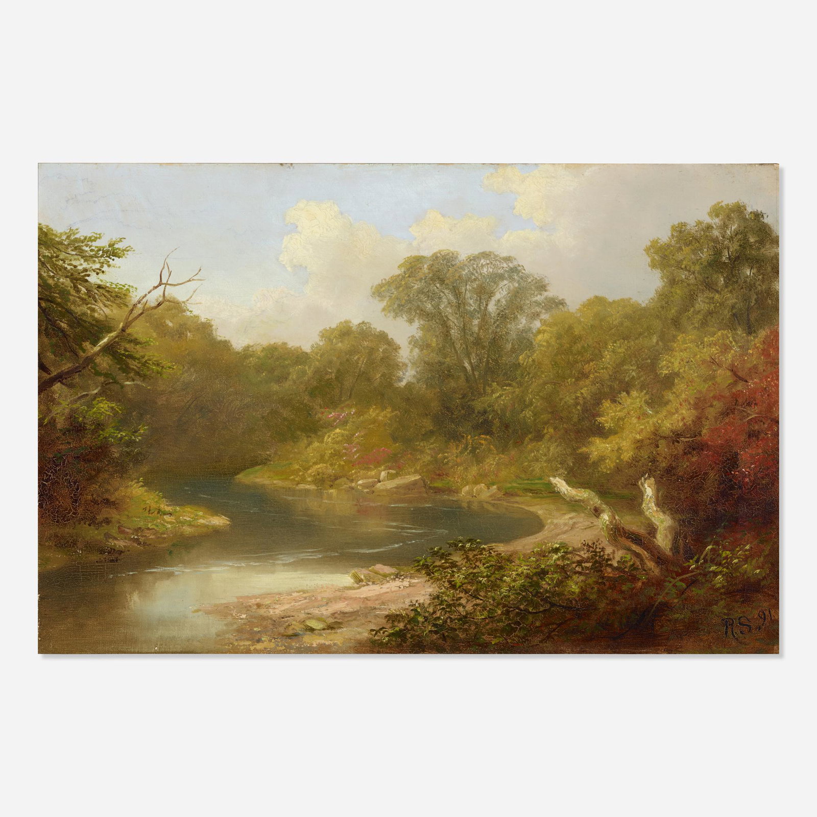 William Thompson Russell Smith, Pennypack: William Thompson Russell Smith Pennypack 1891 oil on canvas 12 h × 18 w in (30 × 46 cm) Signed and dated to lower right 'RS 91'. Signed, titled and dated to verso 'Pennypack Russell Smi