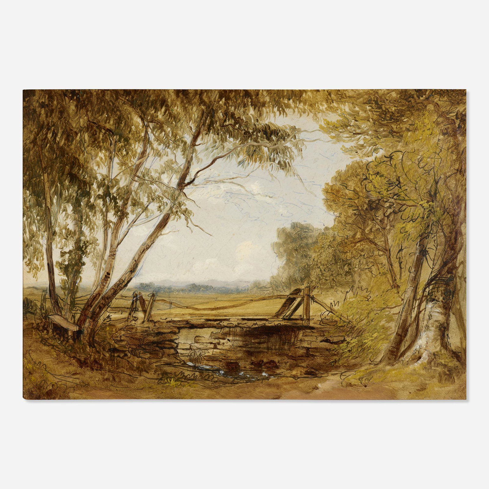 William Thompson Russell Smith, Tacony Creek: William Thompson Russell Smith Tacony Creek 1839 oil on paper 7.625 h × 11 w in (19 × 28 cm) Signed, titled and dated to verso 'Tacony Creek 1839 Russell Smith'. Provenance: