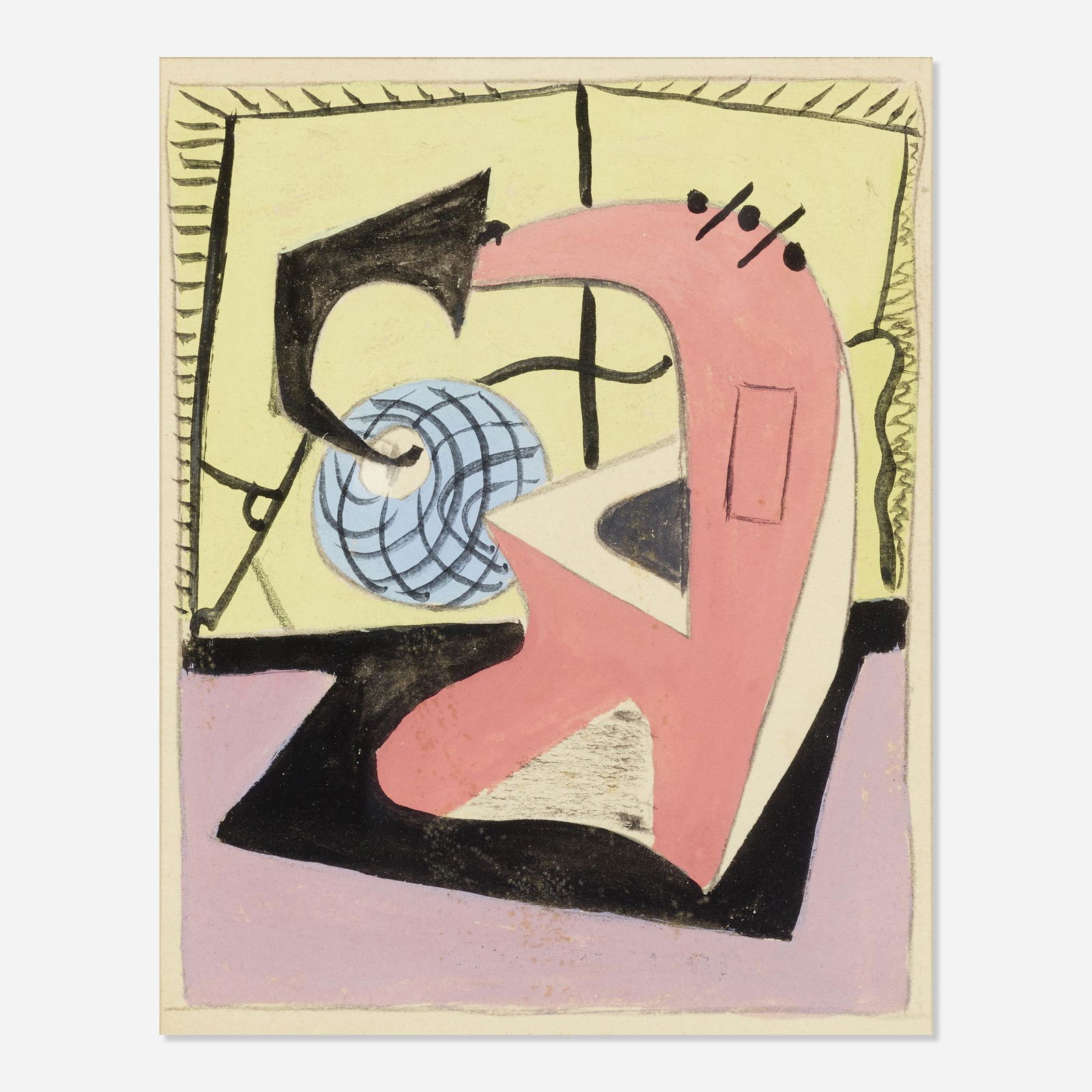 Louis Stone, Untitled #6: Louis Stone Untitled #6 gouache and graphite on paper4 h × 3.25 w in (10 × 8 cm) Stamped signature and title to verso 'Artist No. 6 Louis K Stone'.