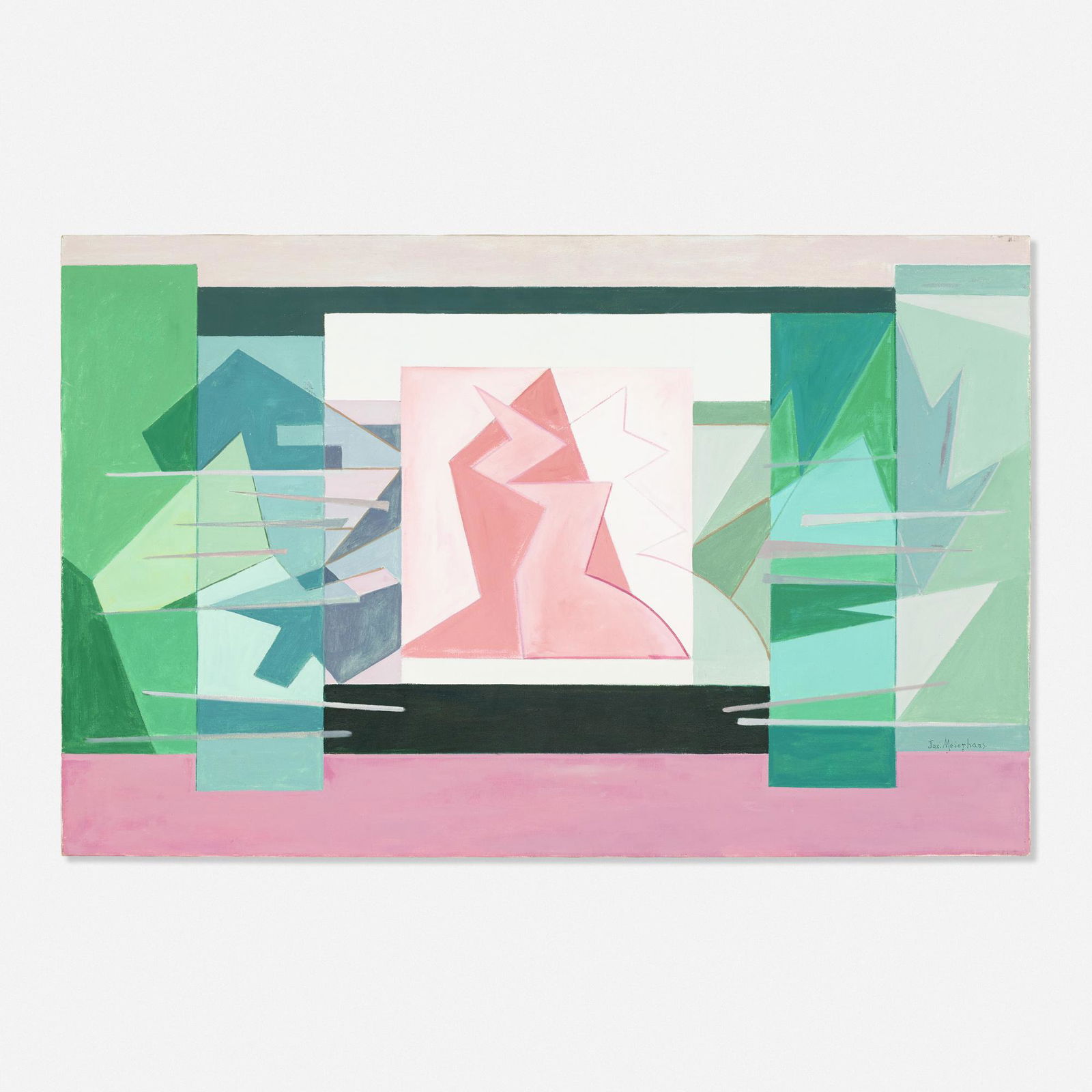 Joseph Meierhans, Untitled (A59): Joseph Meierhans Untitled (A59) c. 1940oil on canvas32 h × 50 w in (81 × 127 cm) Signed to lower right 'Jos. Meierhans'. Inscribed on verso 'A59'.