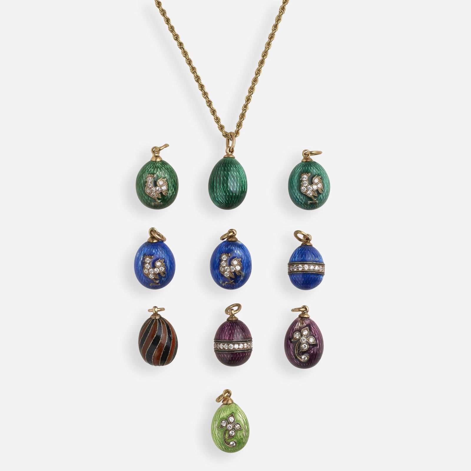 Guilloche enamel egg pendant charms with gold chain (1 of 1)