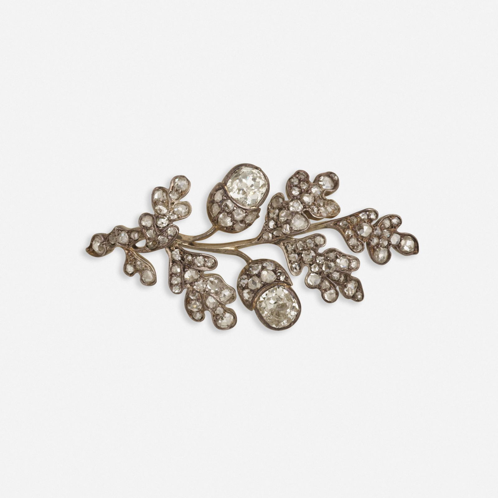 Antique diamond and silver-topped gold acorn brooch (1 of 2)