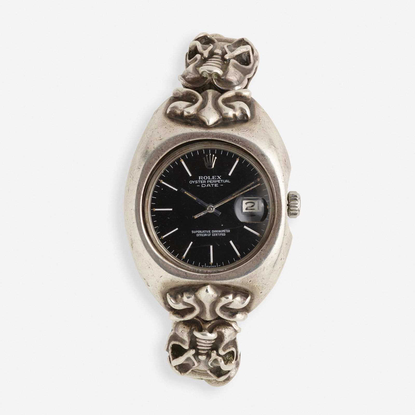 Rolex/Argent Gleam, Oyster Perpetual Date silver watch (1 of 3)