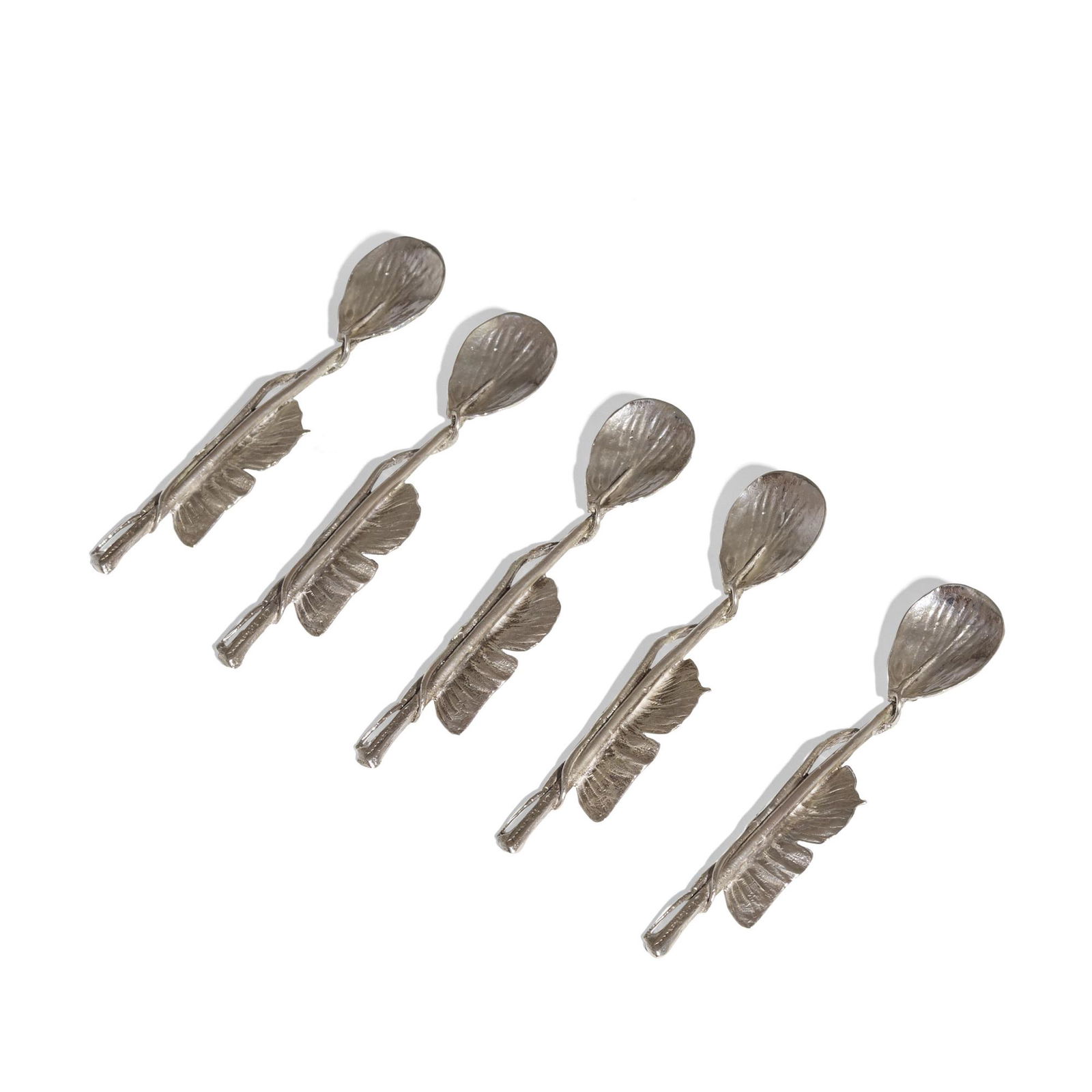 Claude Lalanne, Iolas demitasse spoons, set of five: Claude Lalanne Iolas demitasse spoons, set of five France, 1966sterling silver4.5 h × .75 w × .5 d in (11 × 2 × 1 cm) Impressed manufacturer's mark to each example 'Cl Lal