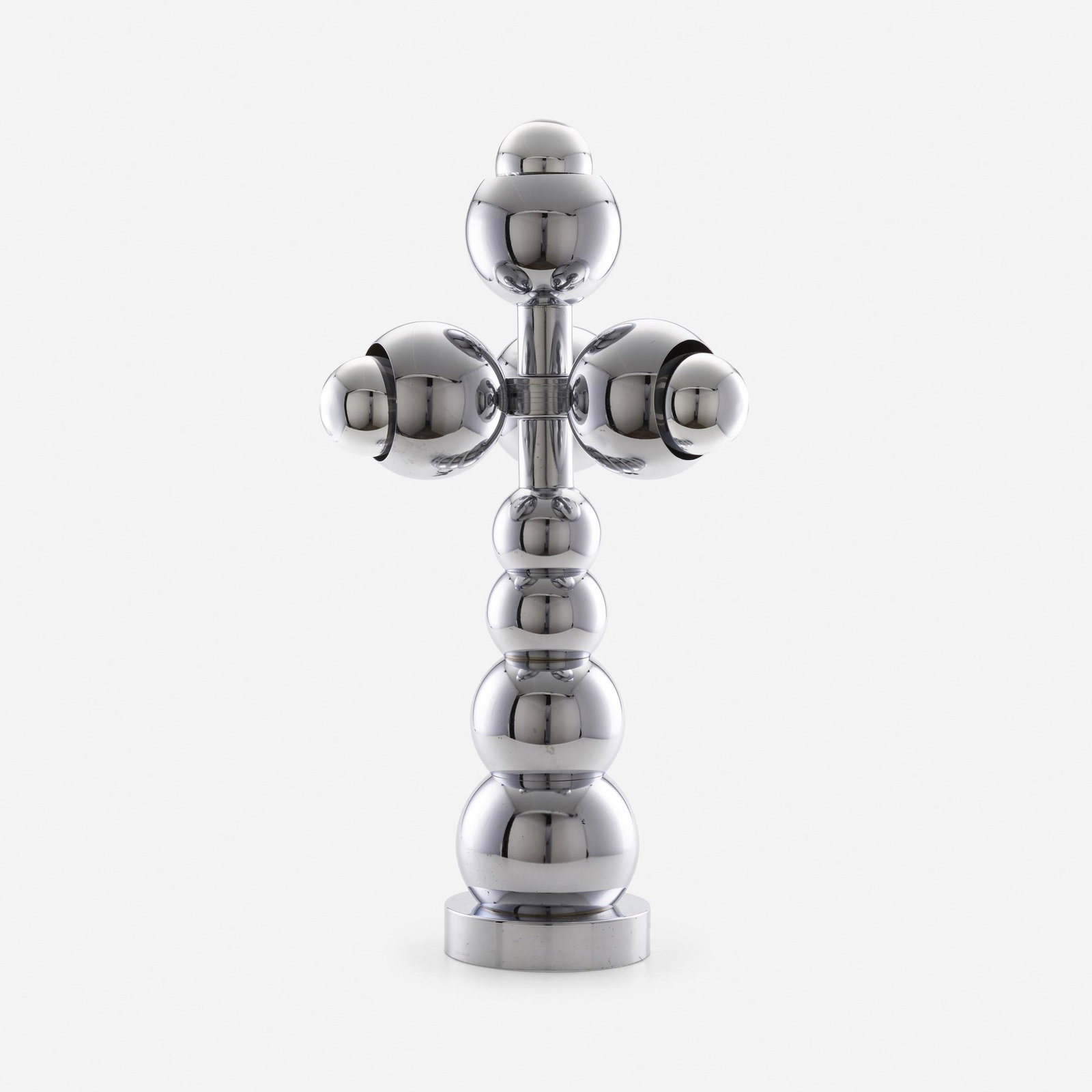 Modern, table lamp: Modern table lamp USA, c. 1970 chrome-plated steel 26.75 h × 13.5 w × 13.5 d in (68 × 34 × 34 cm) please note: this work is located at, and will ship from, Rago